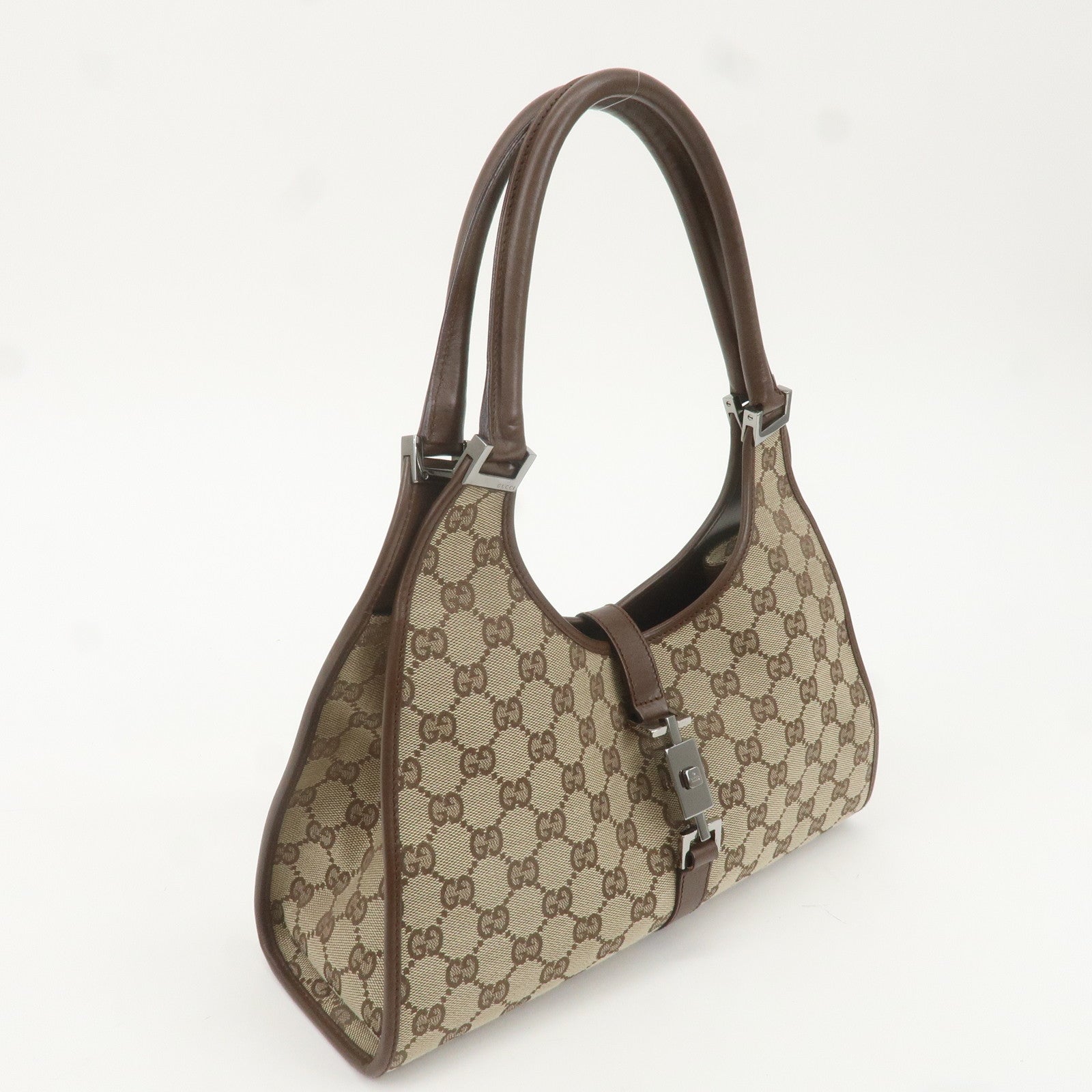 GUCCI Jackie GG Canvas Leather Shoulder Bag Beige Brown 1719