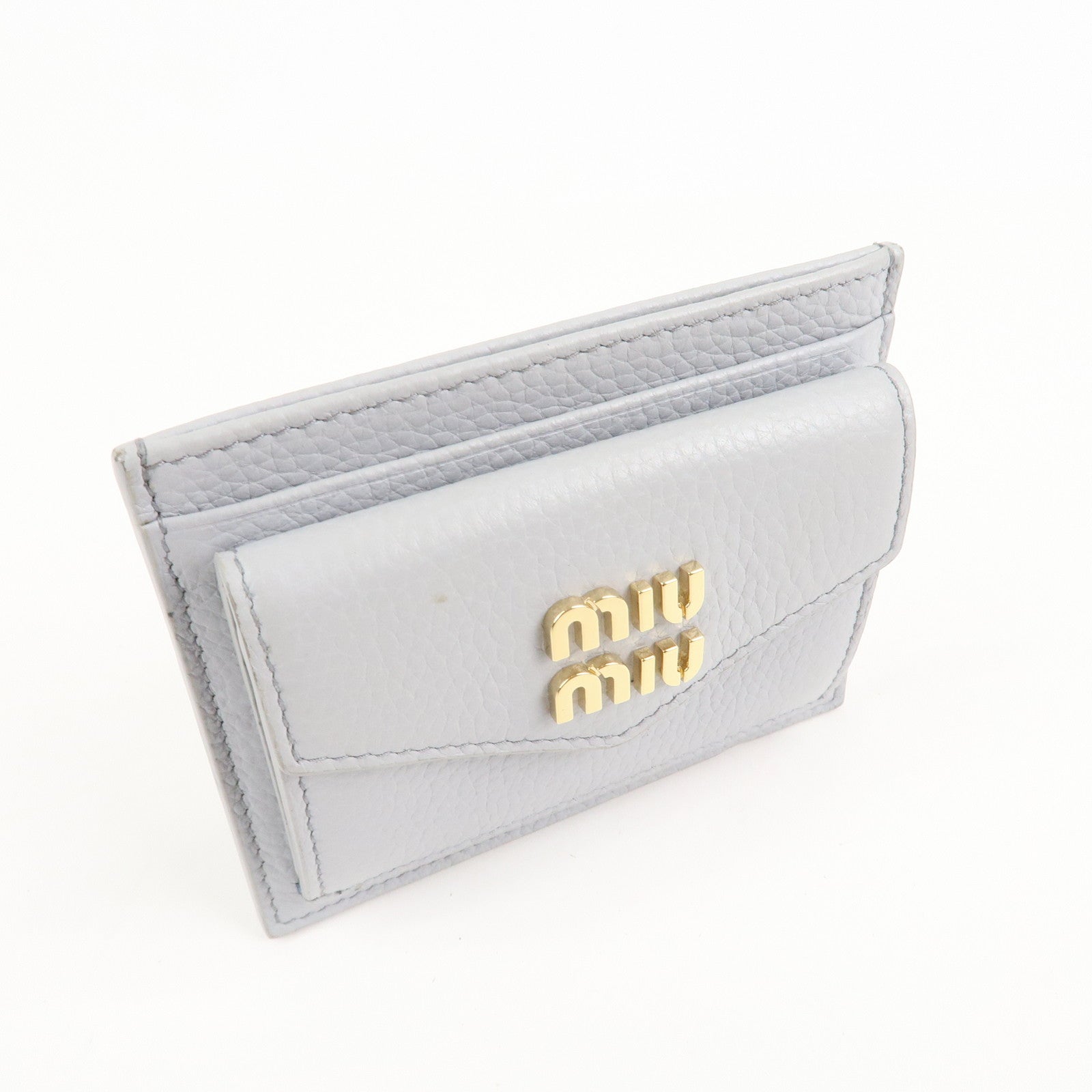 MIU MIU leather Card Case Coin Case Light Gray 5MC081