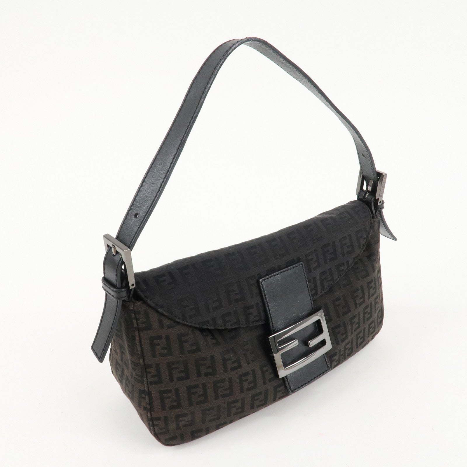 FENDI Mamma Baguette Zucchino Canvas Leather Shoulder Bag 8BR003