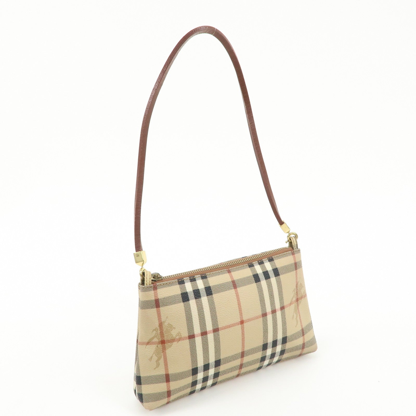 BURBERRY Leather Nova Plaid Shoulder Bag Beige Brown