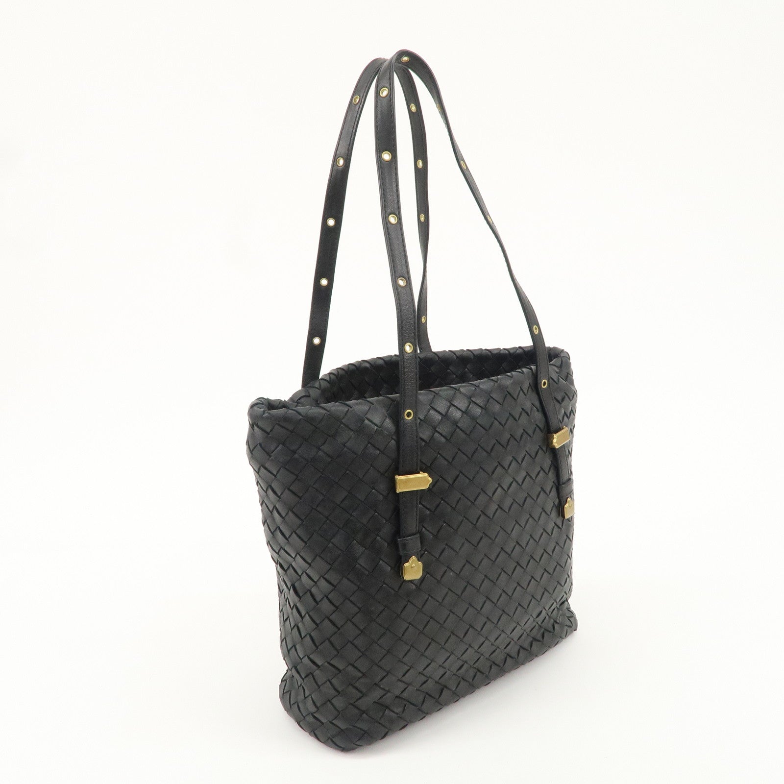 BOTTEGA VENETA Intrecciato Leather Tote Shoulder Bag Black 162937