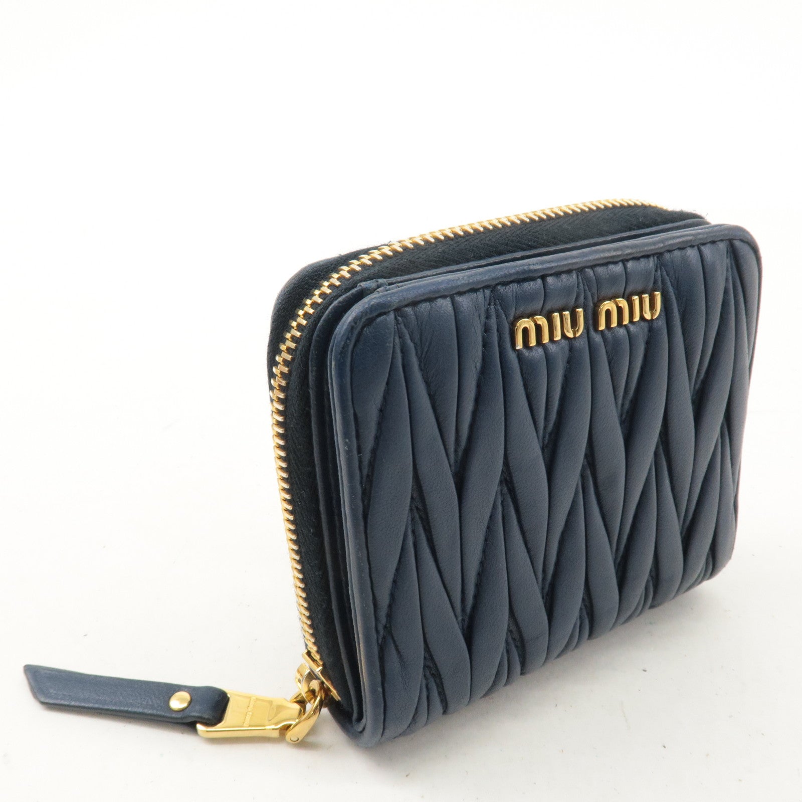 MIU MIU Matelasse Leather Bi-fold Wallet Navy 5ML522