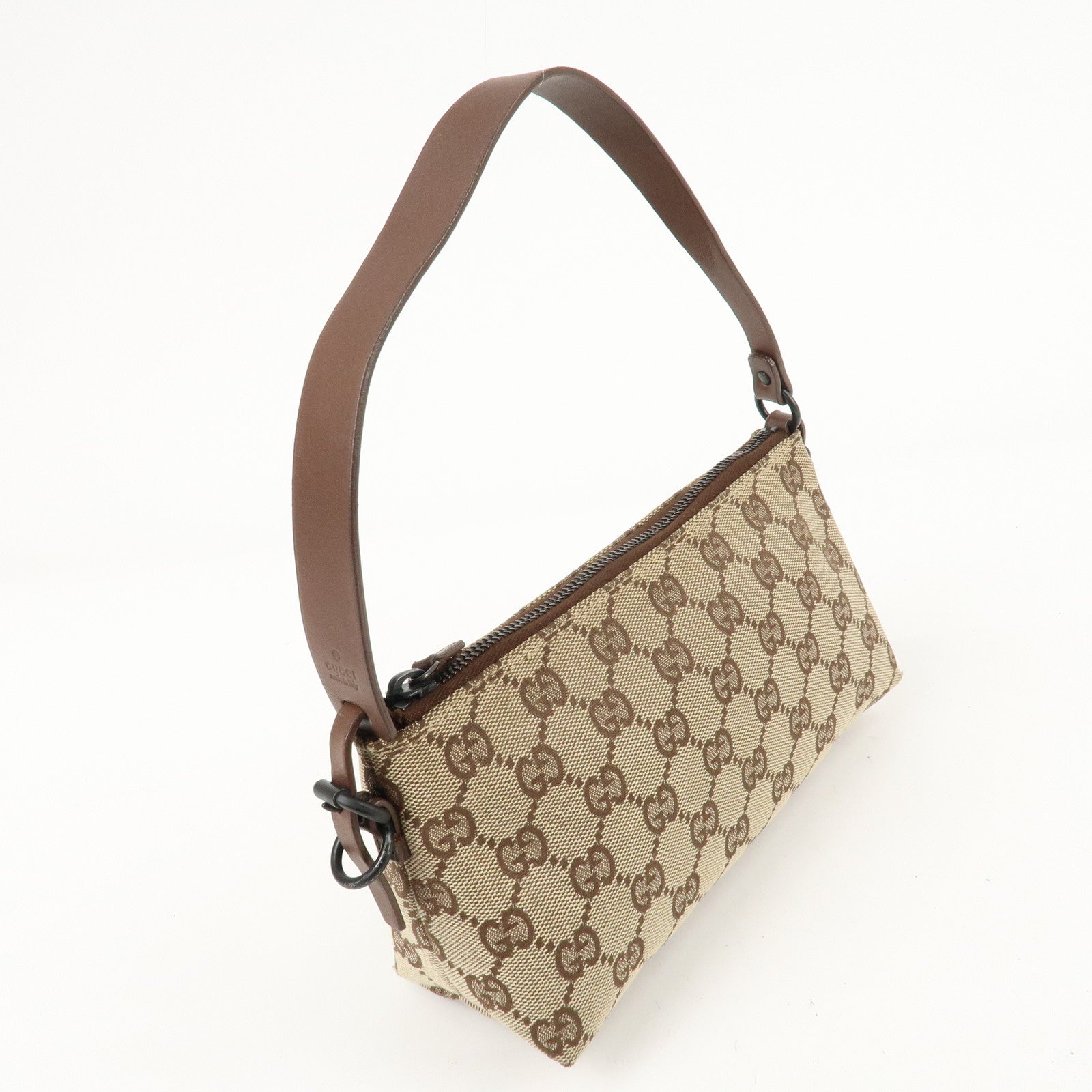 GUCCI GG Canvas Leather Small Hand Bag Pouch Beige Brown 103399 Used