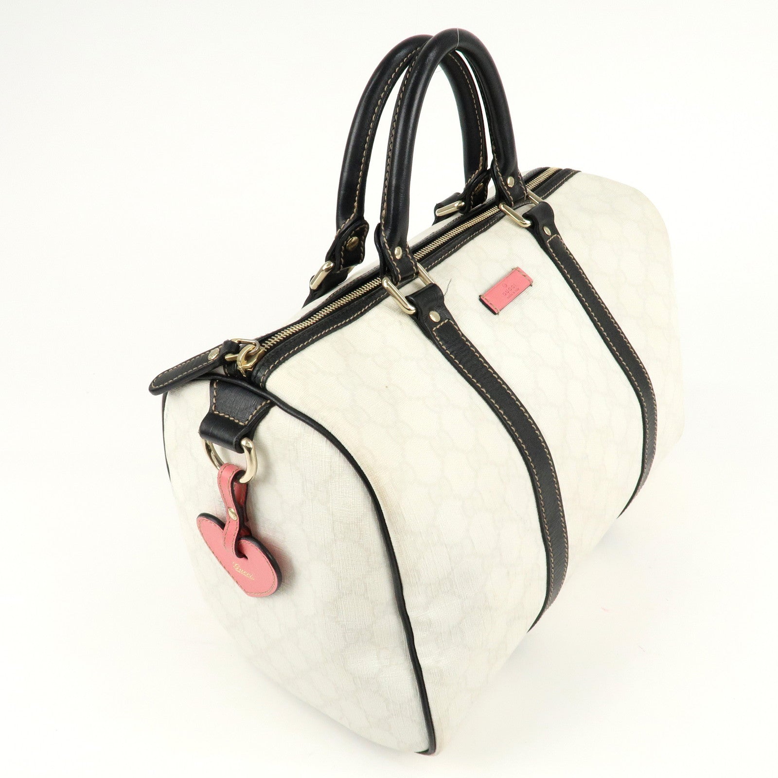 GUCCI GG Supreme Leather Boston Bag Hand Bag Ivory Black 193603 Used