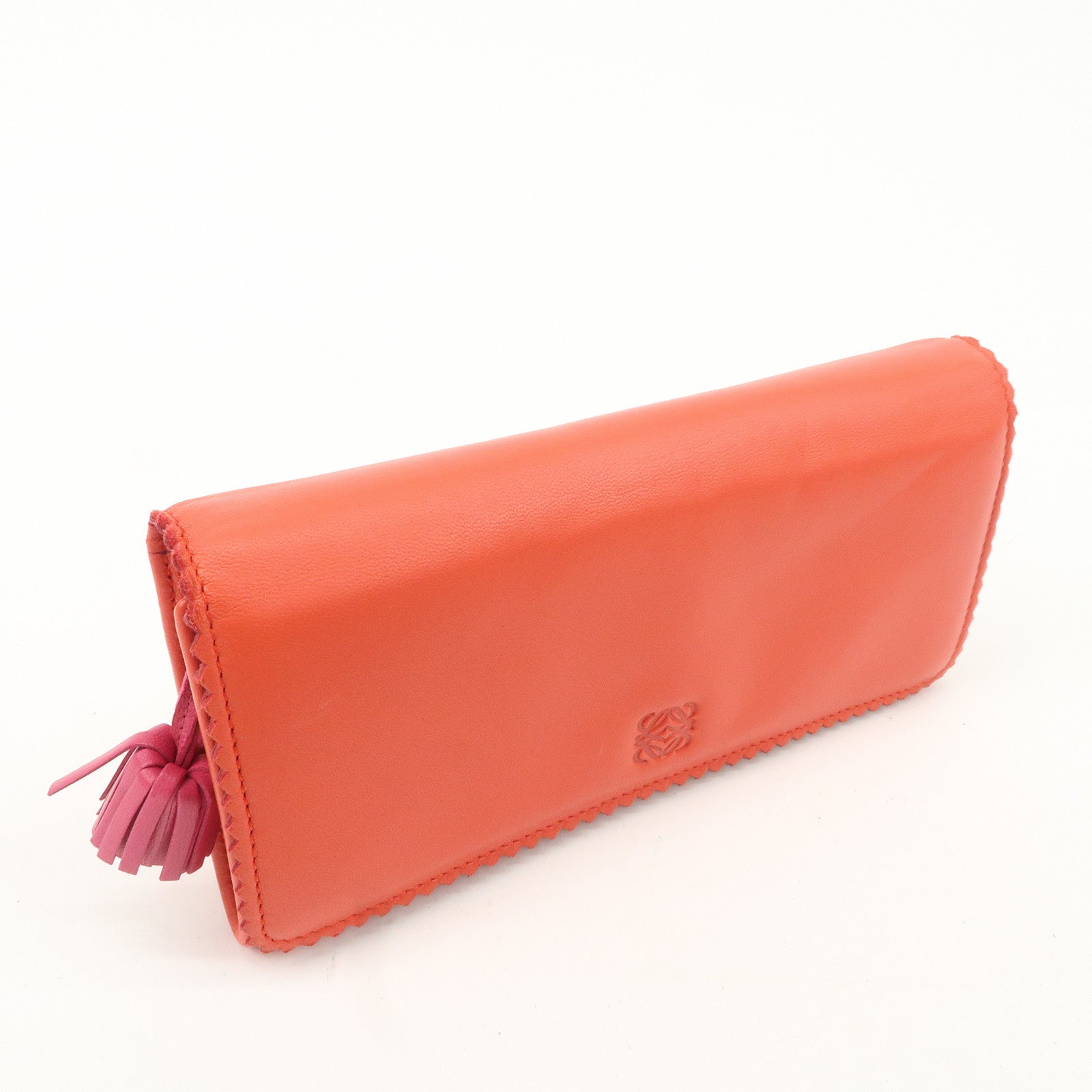 LOEWE Anagram Leather Bi-fold Pinking Long Wallet Red