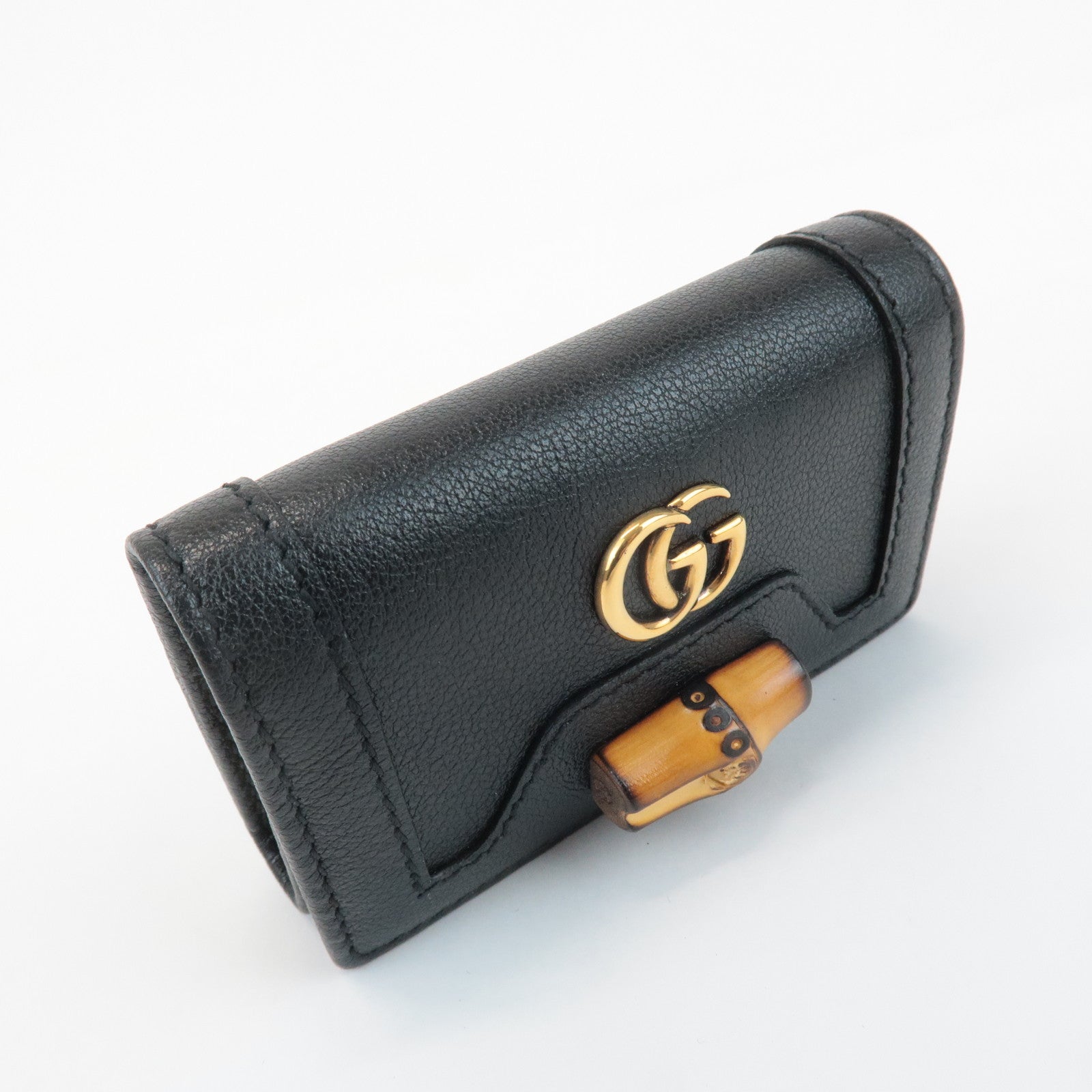 GUCCI GG Marmont Bamboo Leather 6 Rings Key Case Black 658636 Used