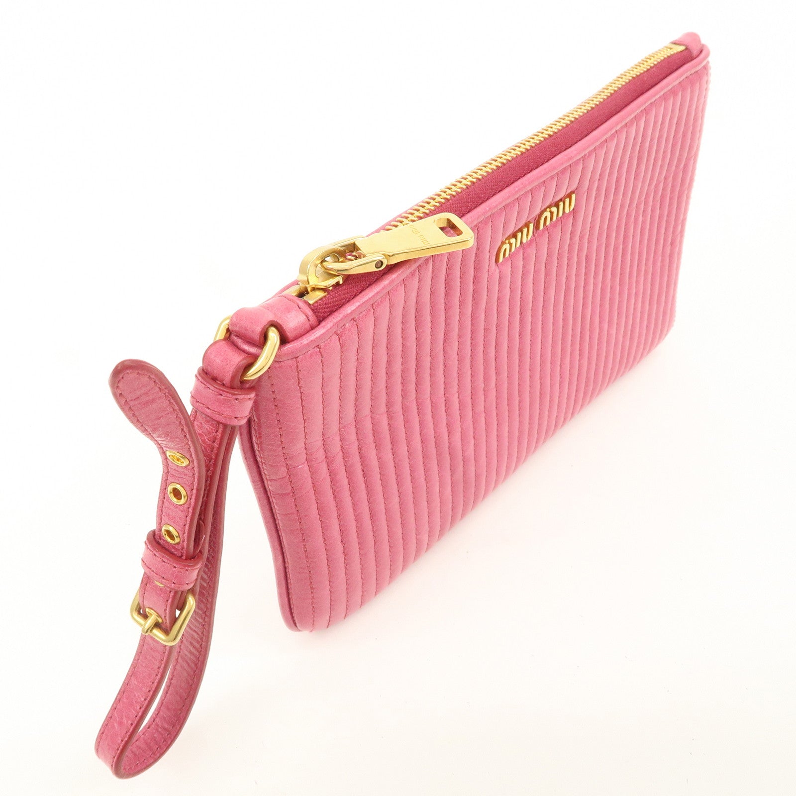 MIU MIU Leather Pouch Hand Bag Clutch Bag Cosmetic Pouch Pink Used