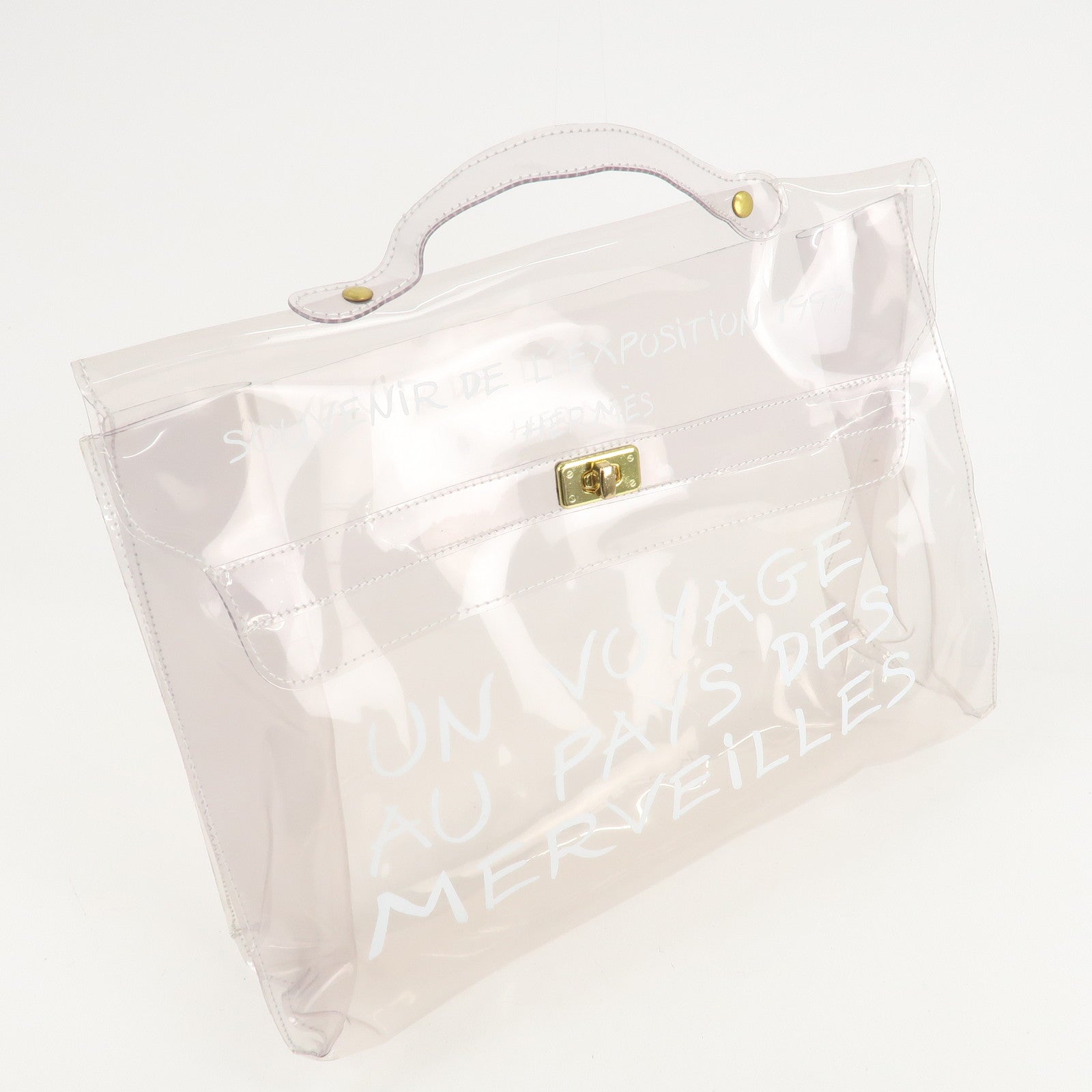 HERMES Vinyl Kelly Hand Bag Transparent Used