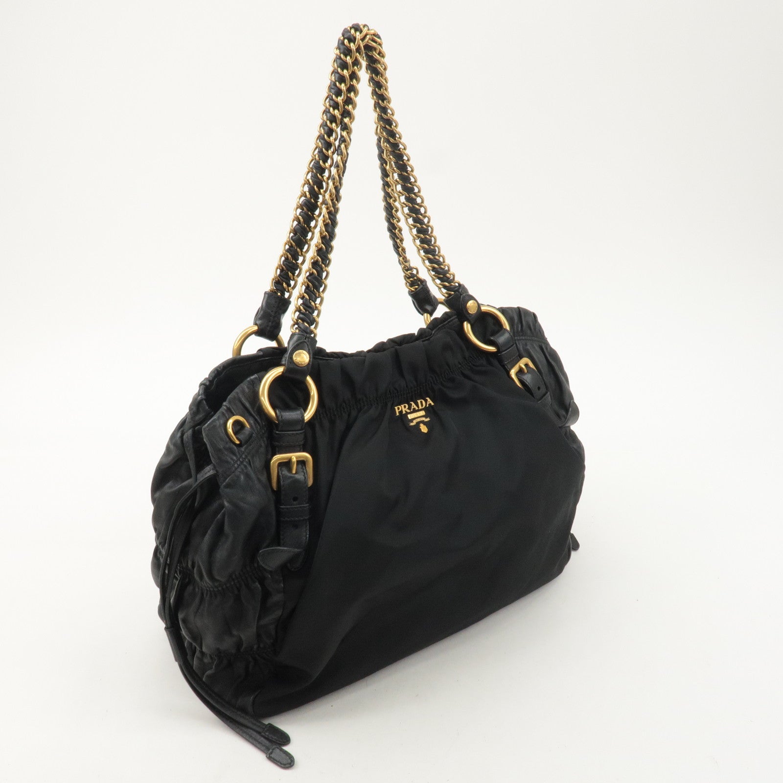 PRADA Nylon Leather Chain Tote Bag Hand Bag Black