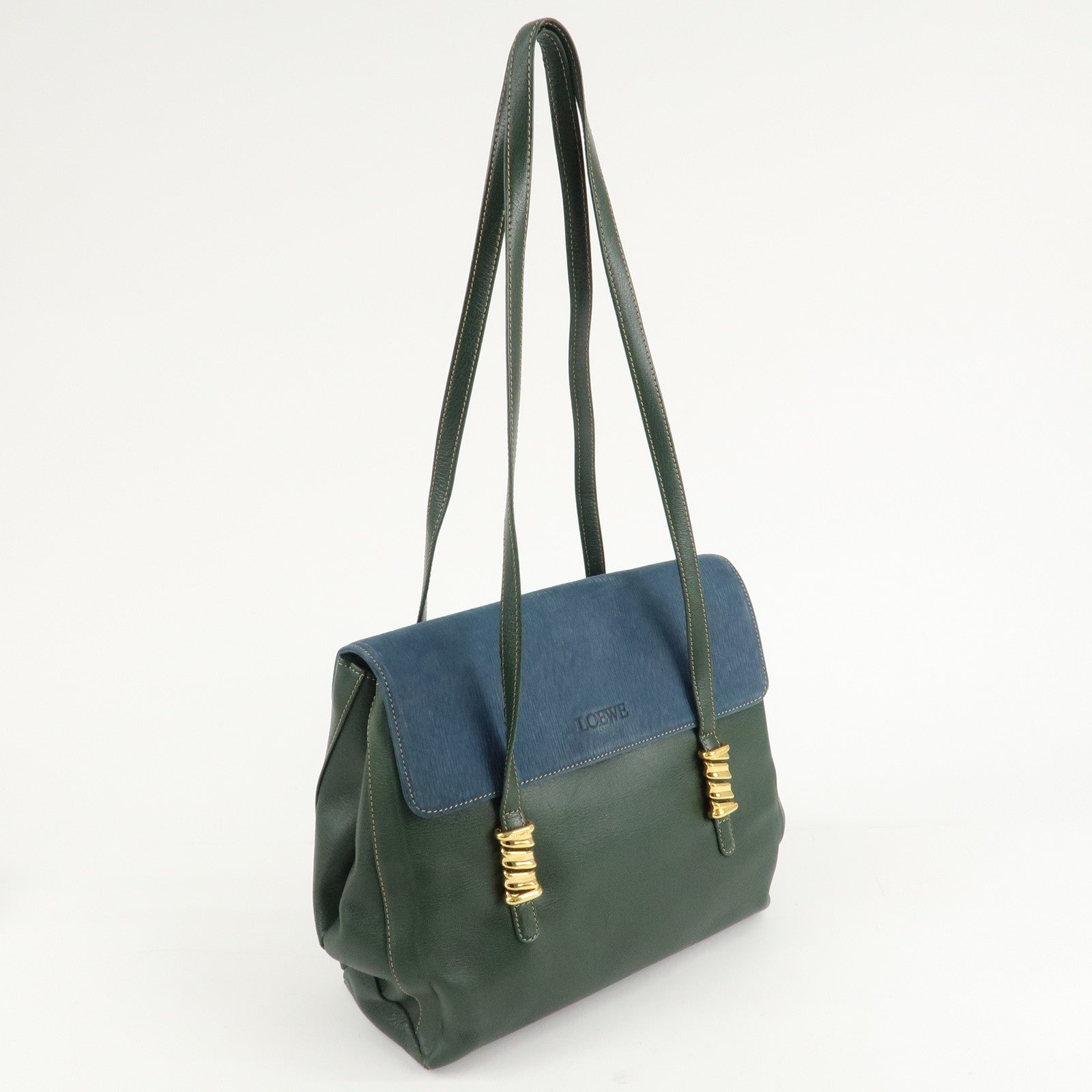 LOEWE Velazquez Suede Leather Shoulder Bag Green Blue