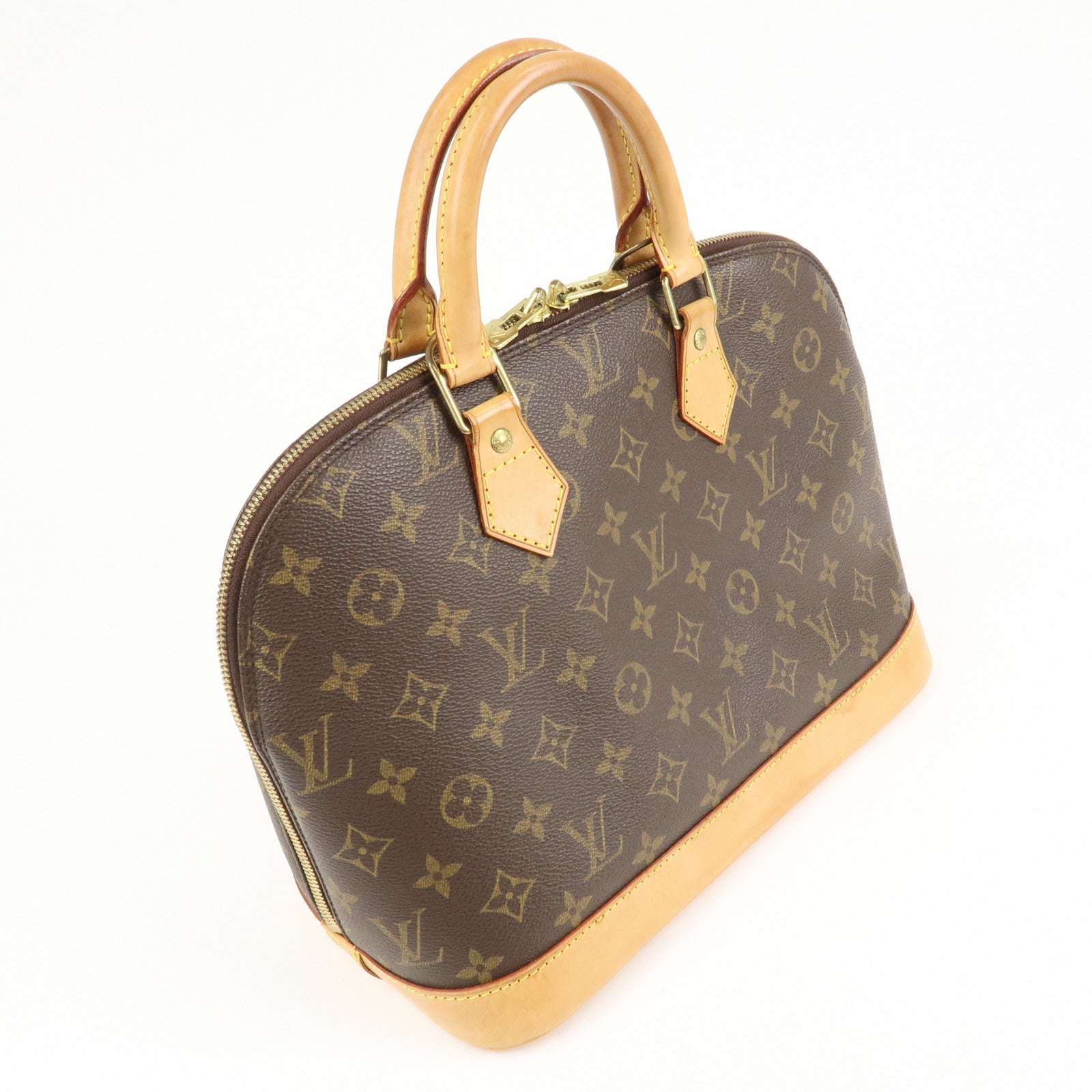 Louis Vuitton Monogram Alma Hand Bag Brown Gold Hardware M51130 Used