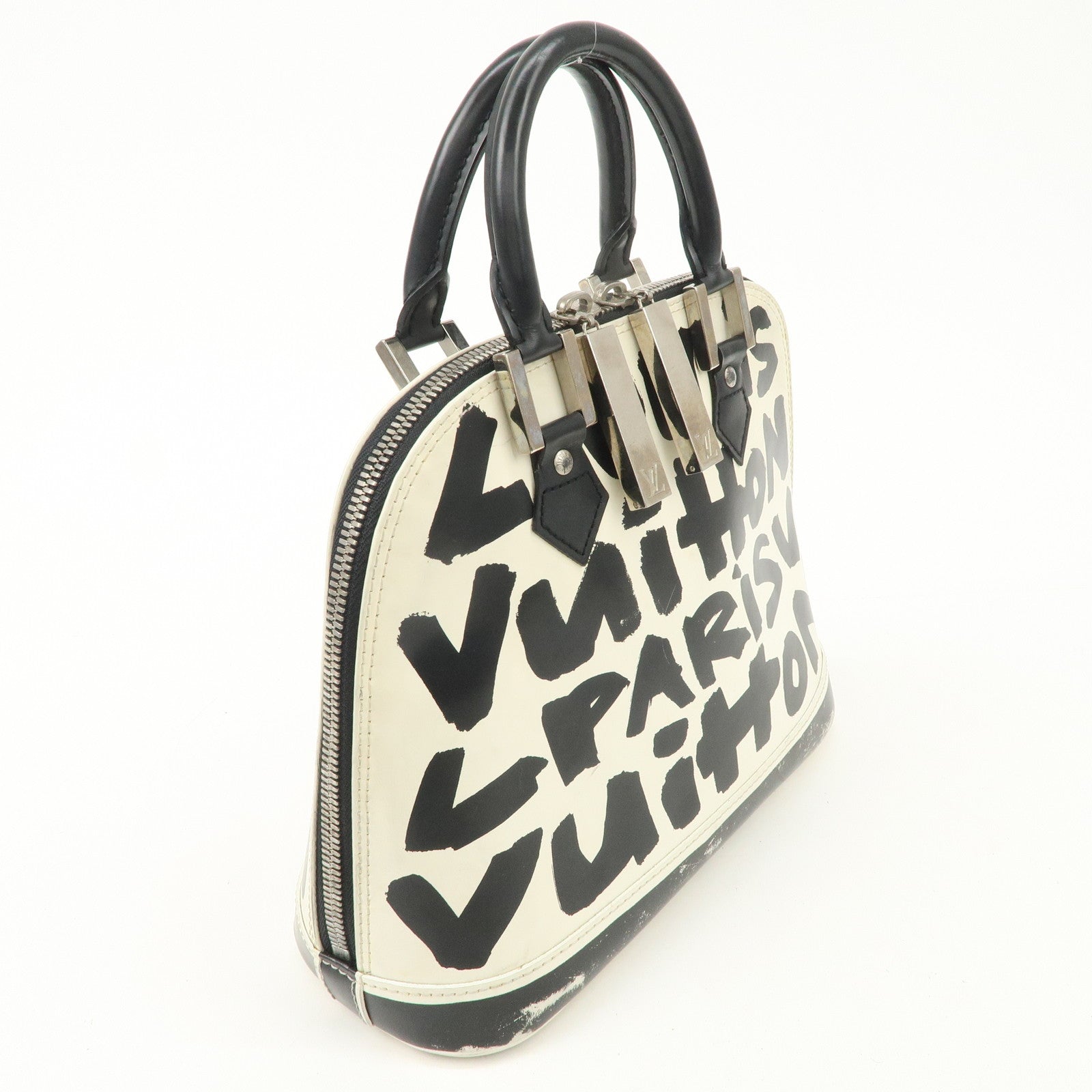 Louis Vuitton Graffiti Alma MM Hand Bag White Black Used