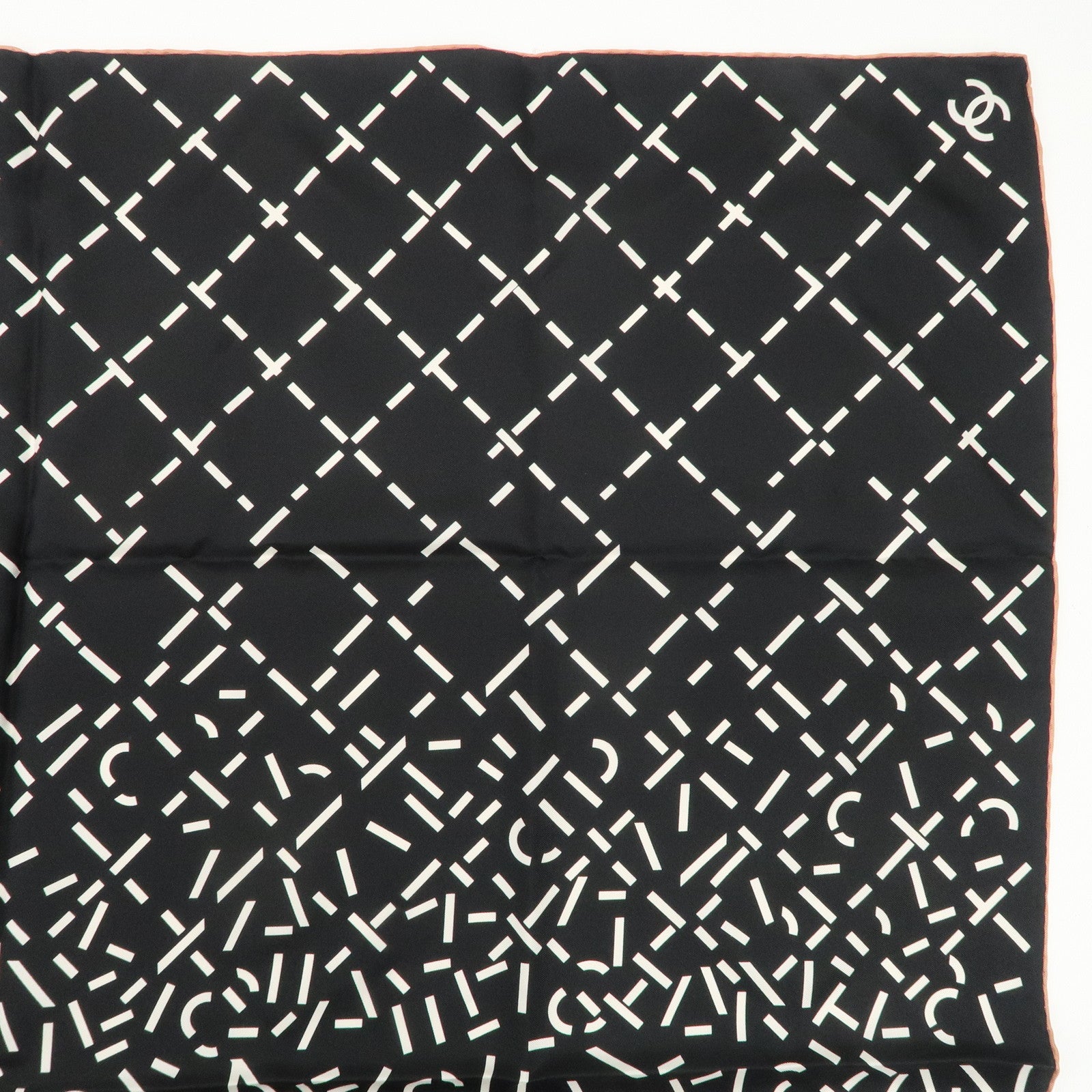 CHANEL Silk 100% Scarf Black White