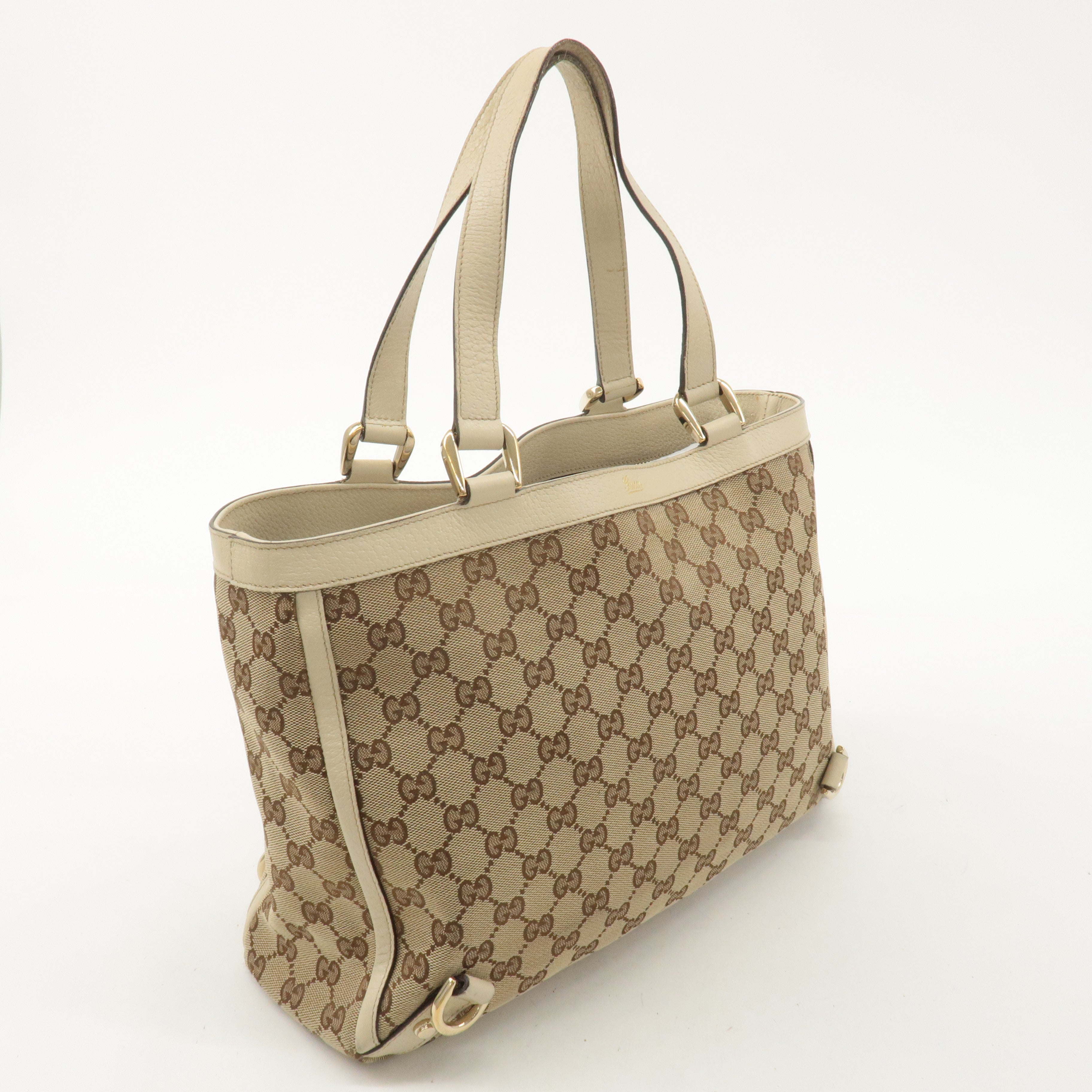 GUCCI Abbey GG Canvas Leather Tote Bag Beige Ivory 170004