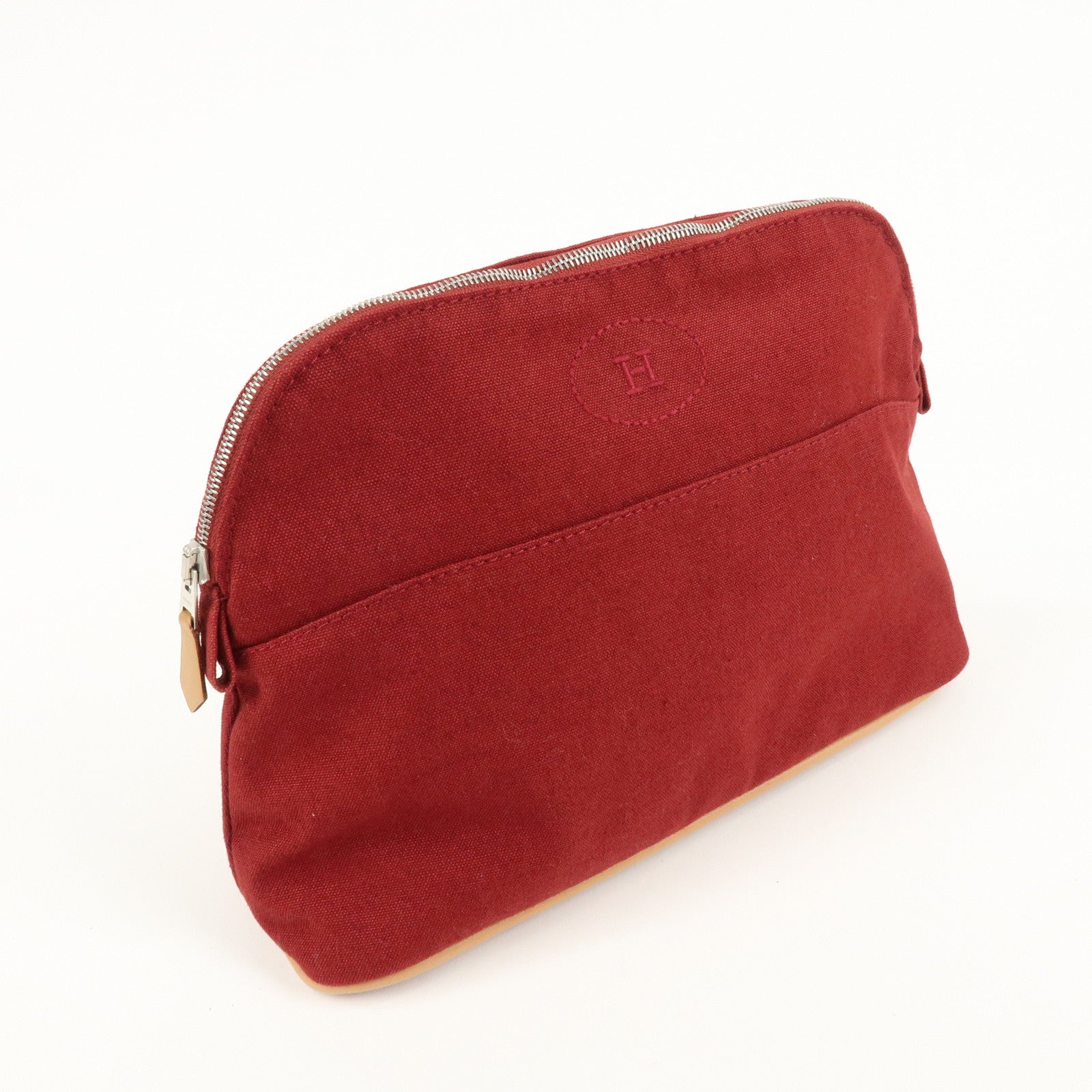 HERMES Canvas Leather Bolide Pouch MM Cosmetic Pouch Bordeaux Used