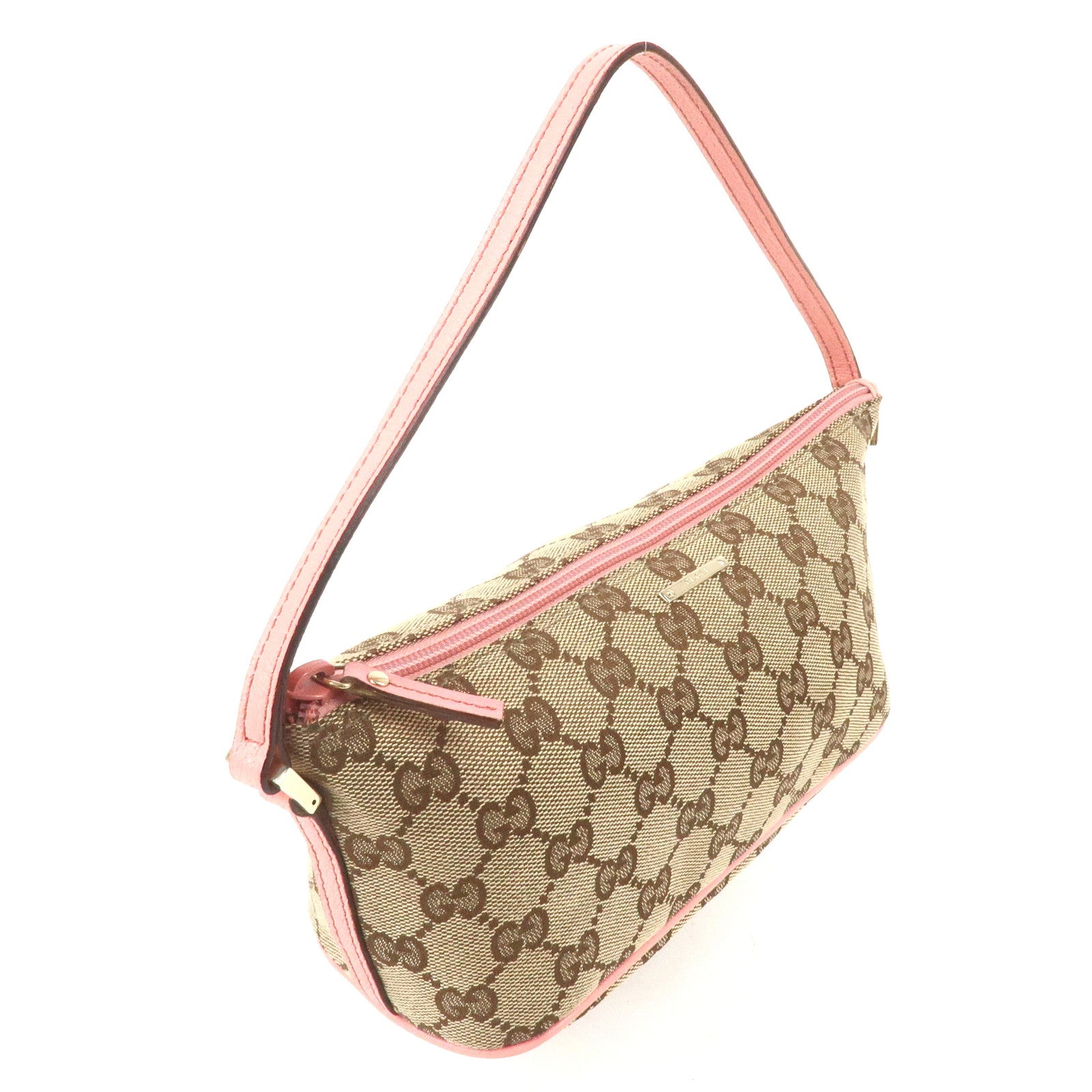 GUCCI GG Canvas Leather Pouch Beige Pink 7198