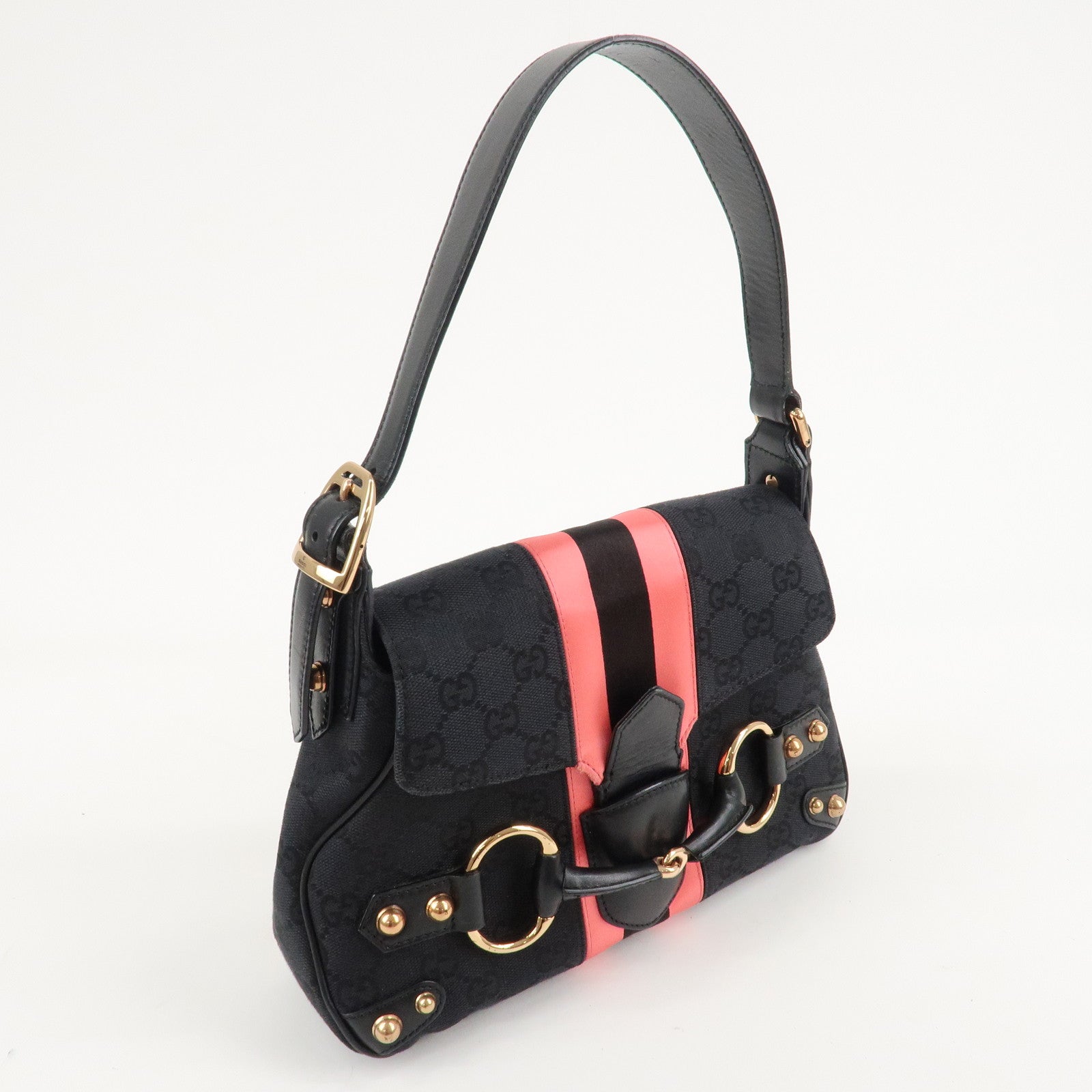 GUCCI Sherry Horsebit GG Canvas Leather Shoulder Bag 129699 Used