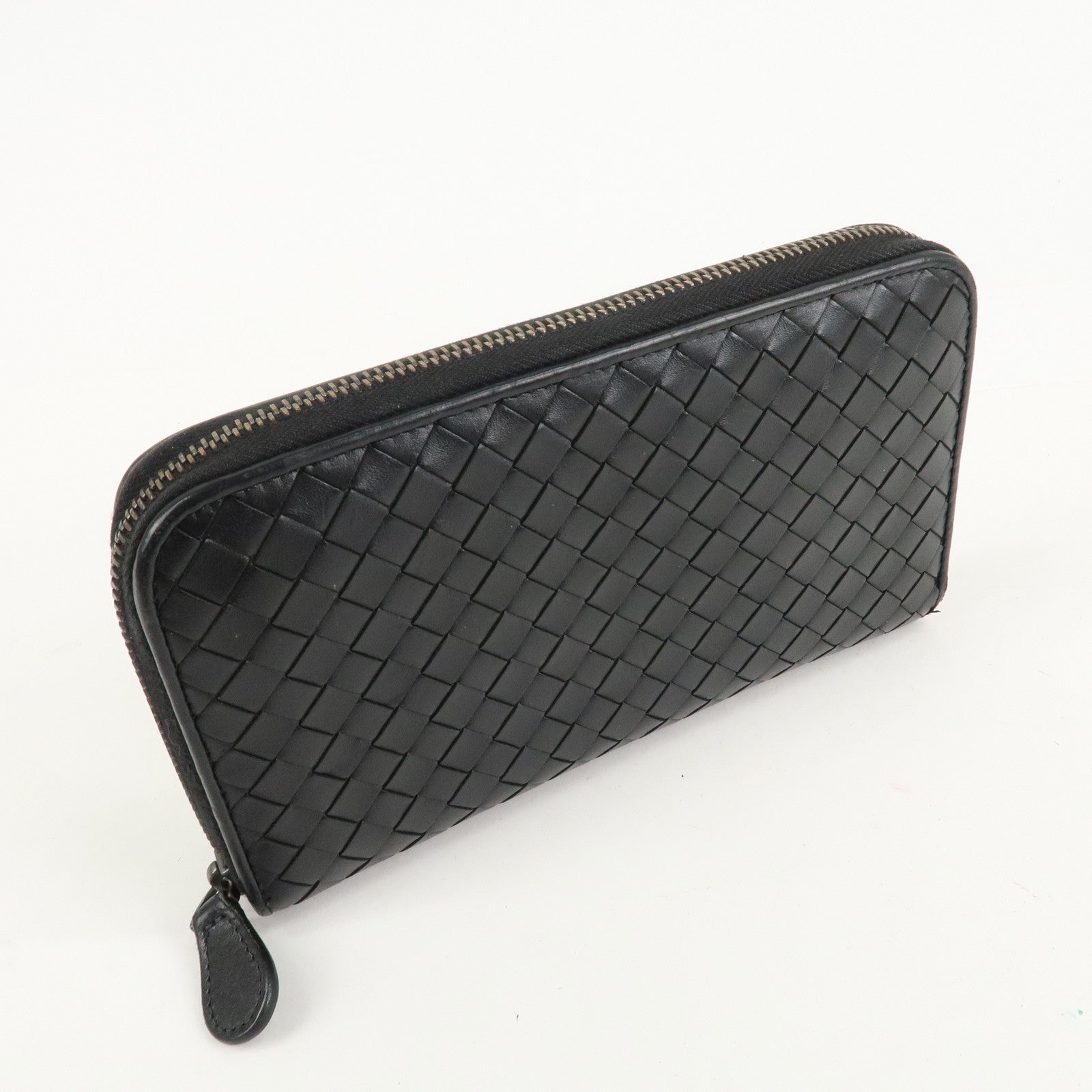 BOTTEGA VENETA Intrecciato Leather Zippy Around Long Wallet Black