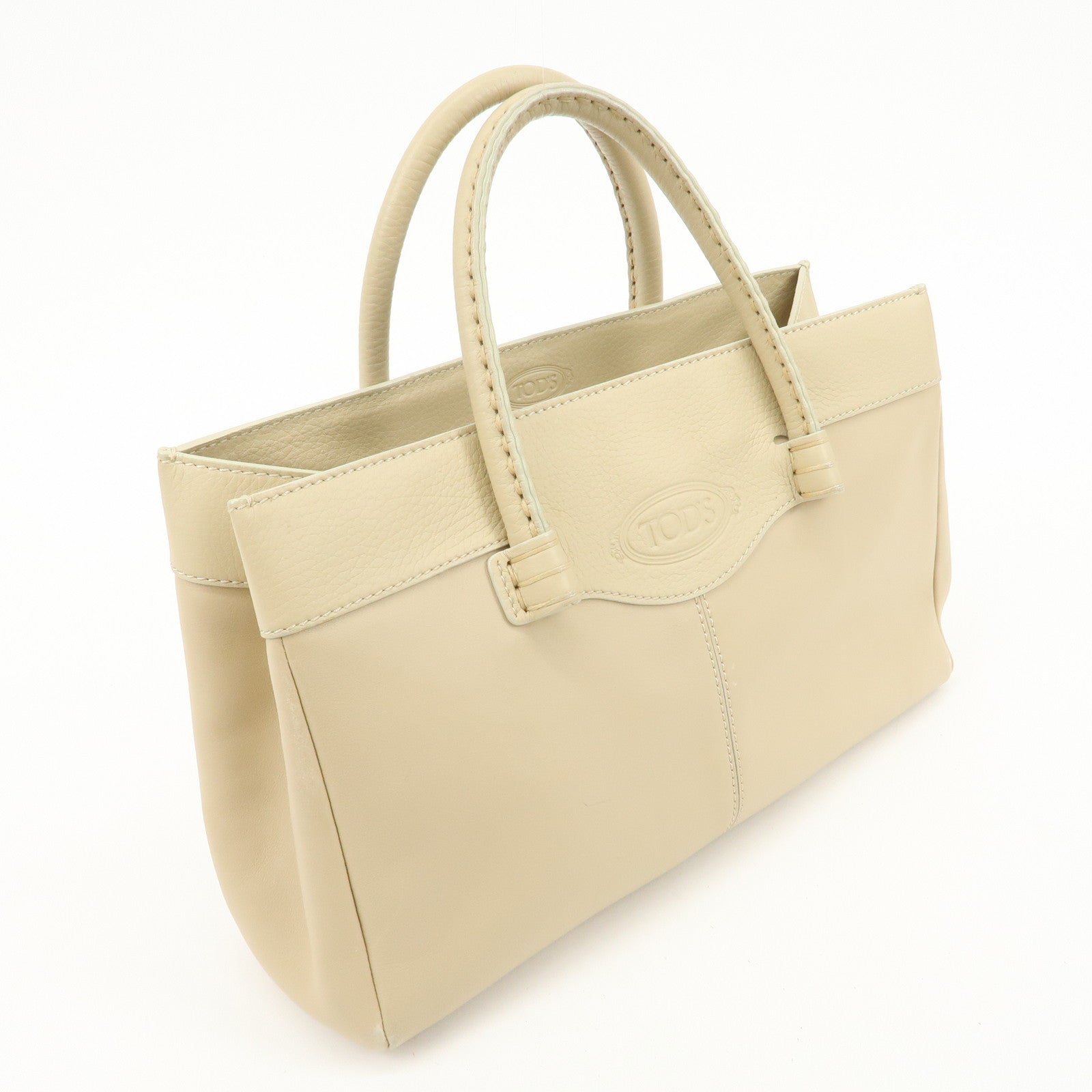 TOD
S Logo Leather Tote Bag Hand Bag Beige Cream