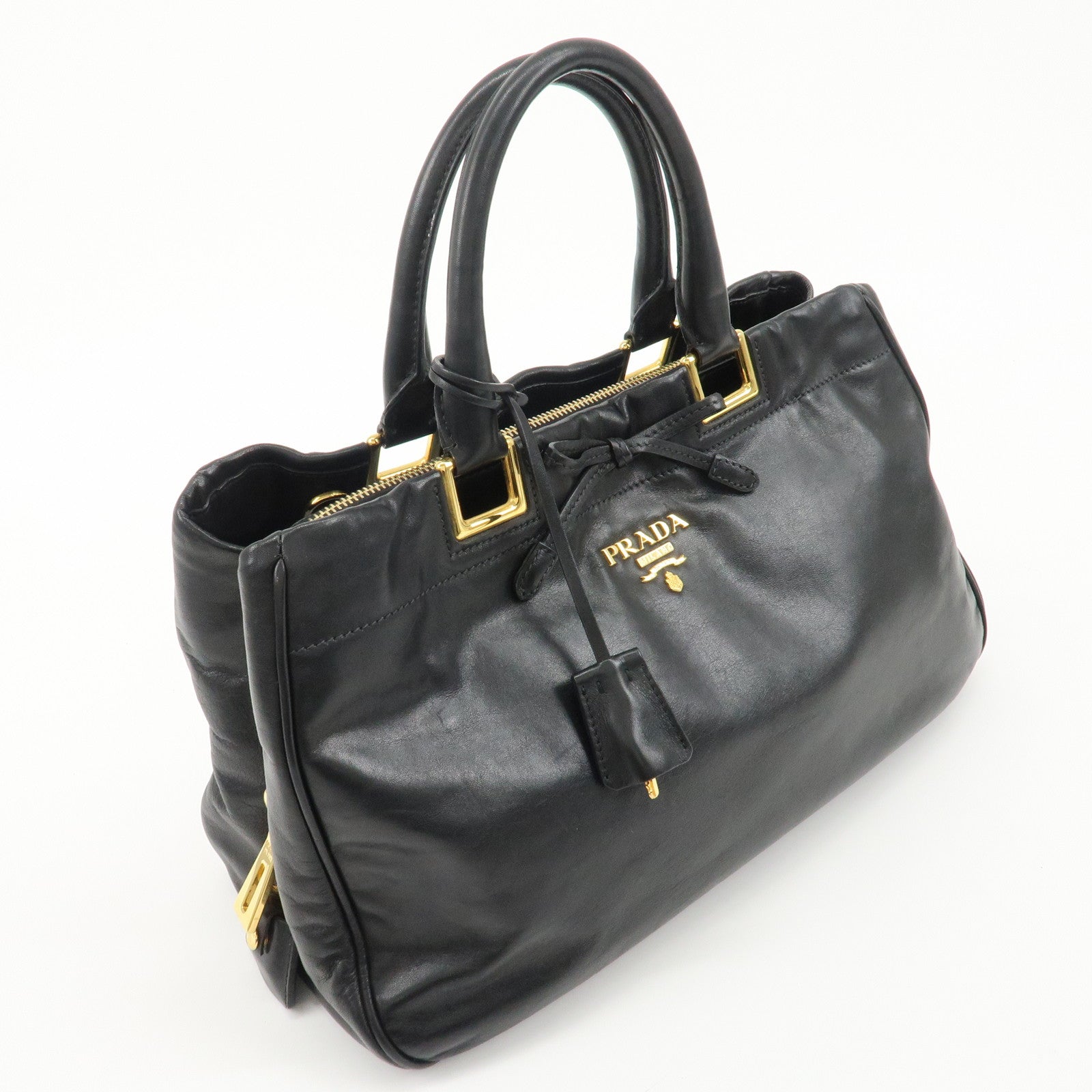 PRADA Leather Ribbon 2way Bag Hand Bag Black BN2244