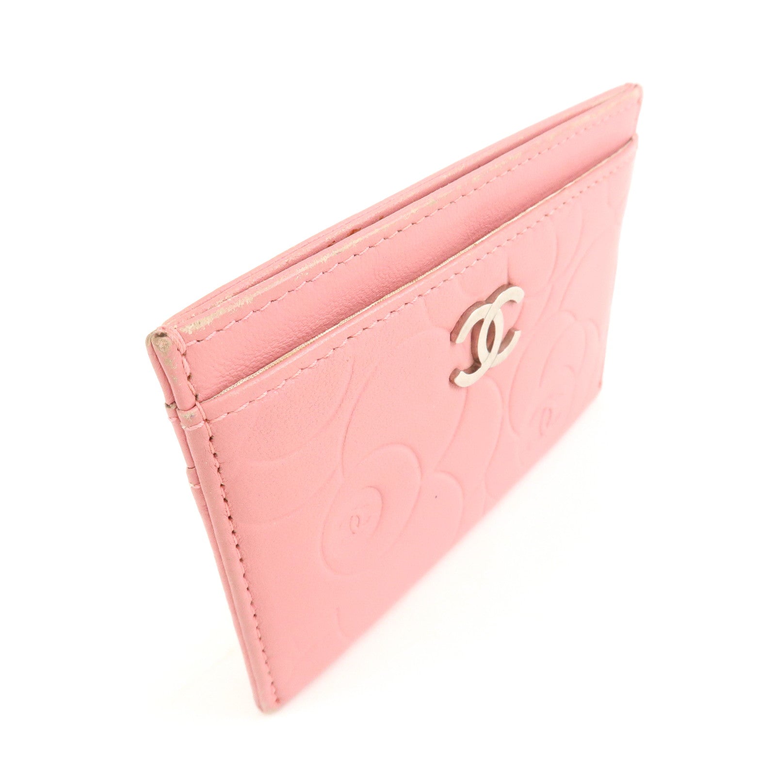 CHANEL Camelia Lamb Skin Card Case Pink A82286