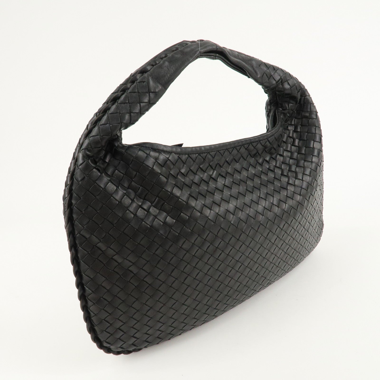 BOTTEGA VENETA Hobo Intrecciato Leather Shoulder Bag Black 115653