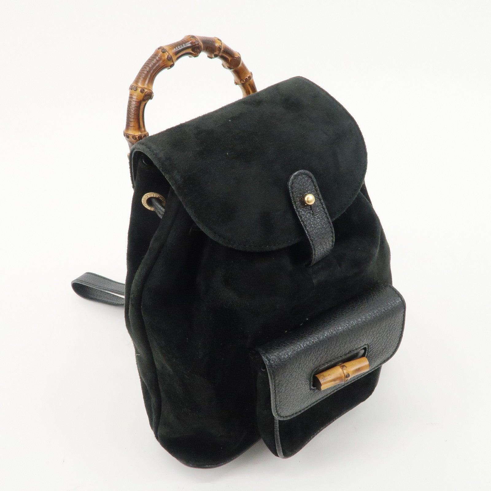 GUCCI Bamboo Suede Leather Back Pack Black 003.1956.0030 Used