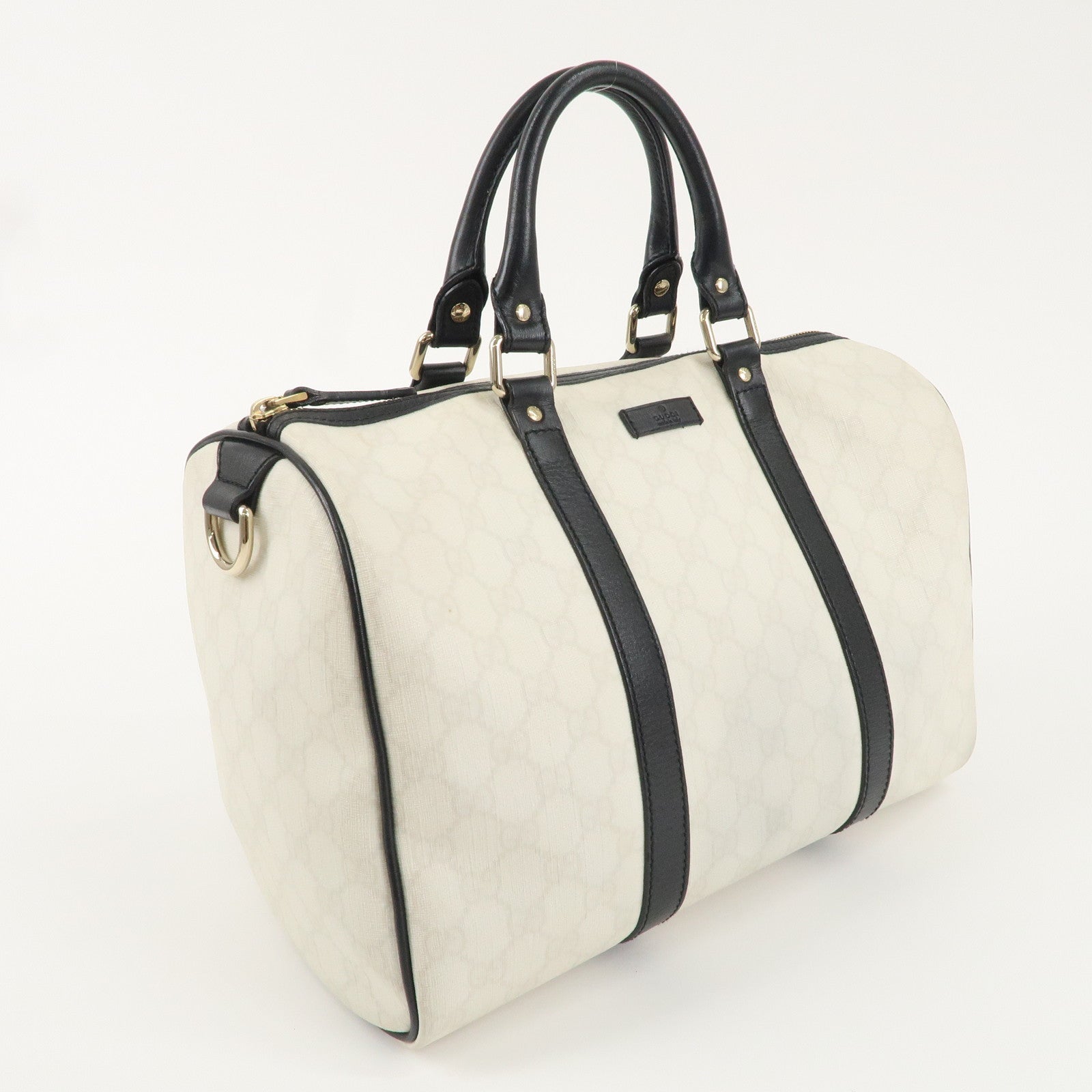 GUCCI GG Supreme Leather Boston Bag White Black 193603