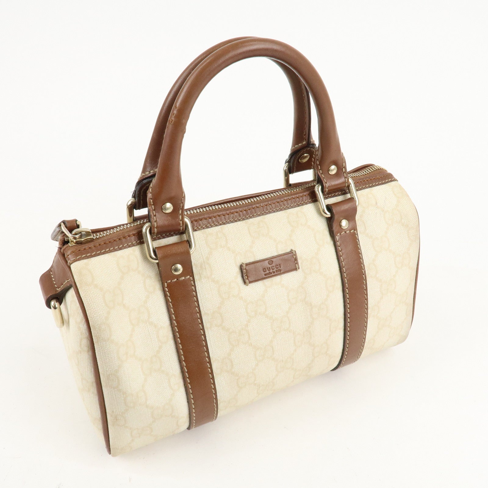 GUCCI GG Supreme Leather Boston Bag Beige Ivory Brown 193604 Used