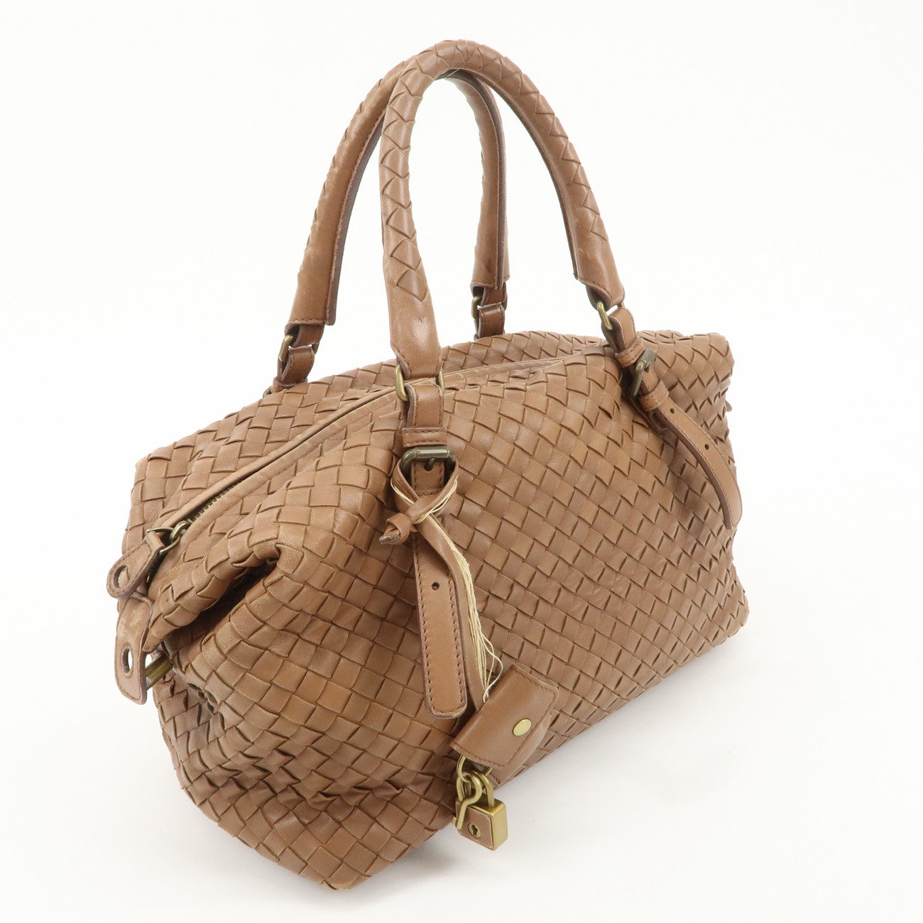 BOTTEGA VENETA Intrecciato Leather Montaigne Boston Bag Brown 173398