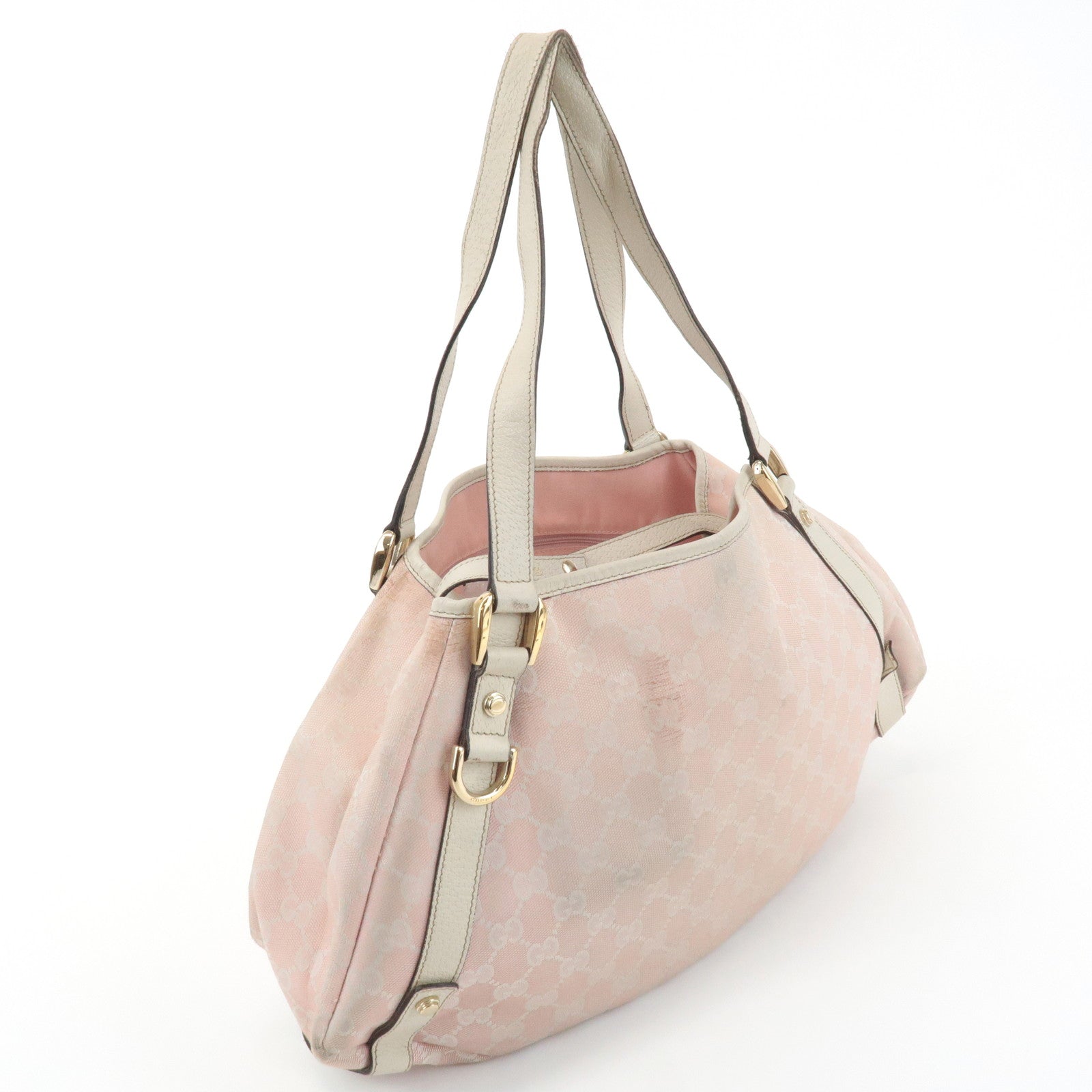 GUCCI Abbey GG Canvas Leather Tote Hand Bag Pink Ivory 130736