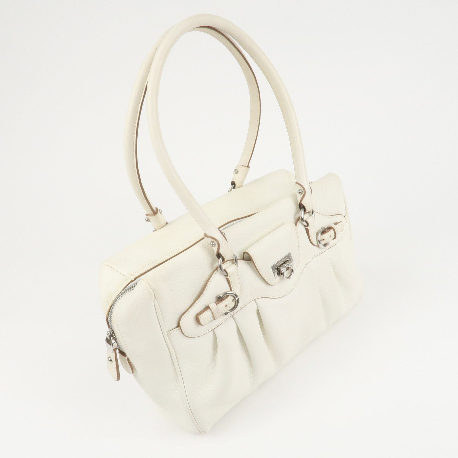 Ferragamo Gancini Leather Shoulder Bag Hand Bag White Used