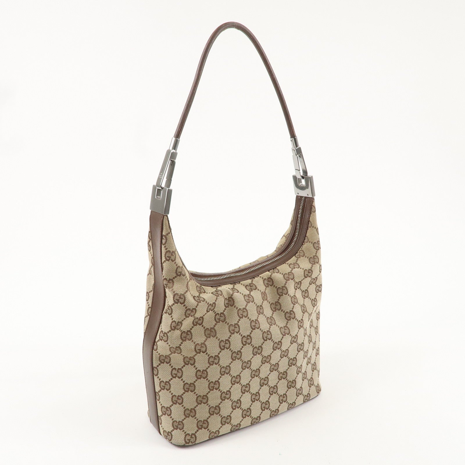 GUCCI GG Canvas Leather One-Shoulder Bag Beige Brown 13814