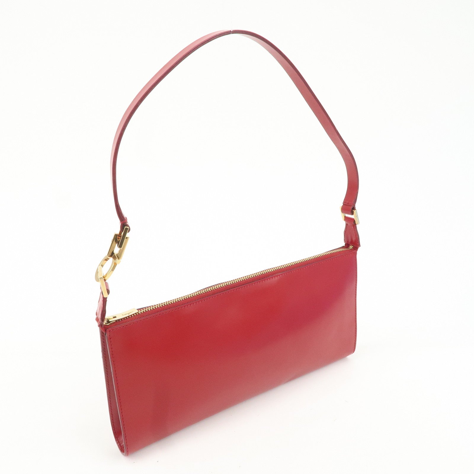 Ferragamo Gancini Leather Semi Shoulder Bag Red Used