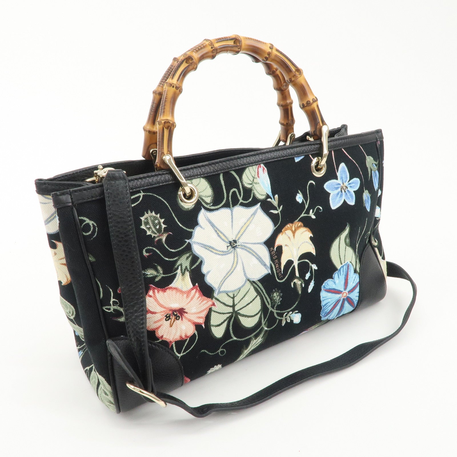 GUCCI Bamboo Leather Canvas 2Way Flora Print Chris Knight 323660 Used