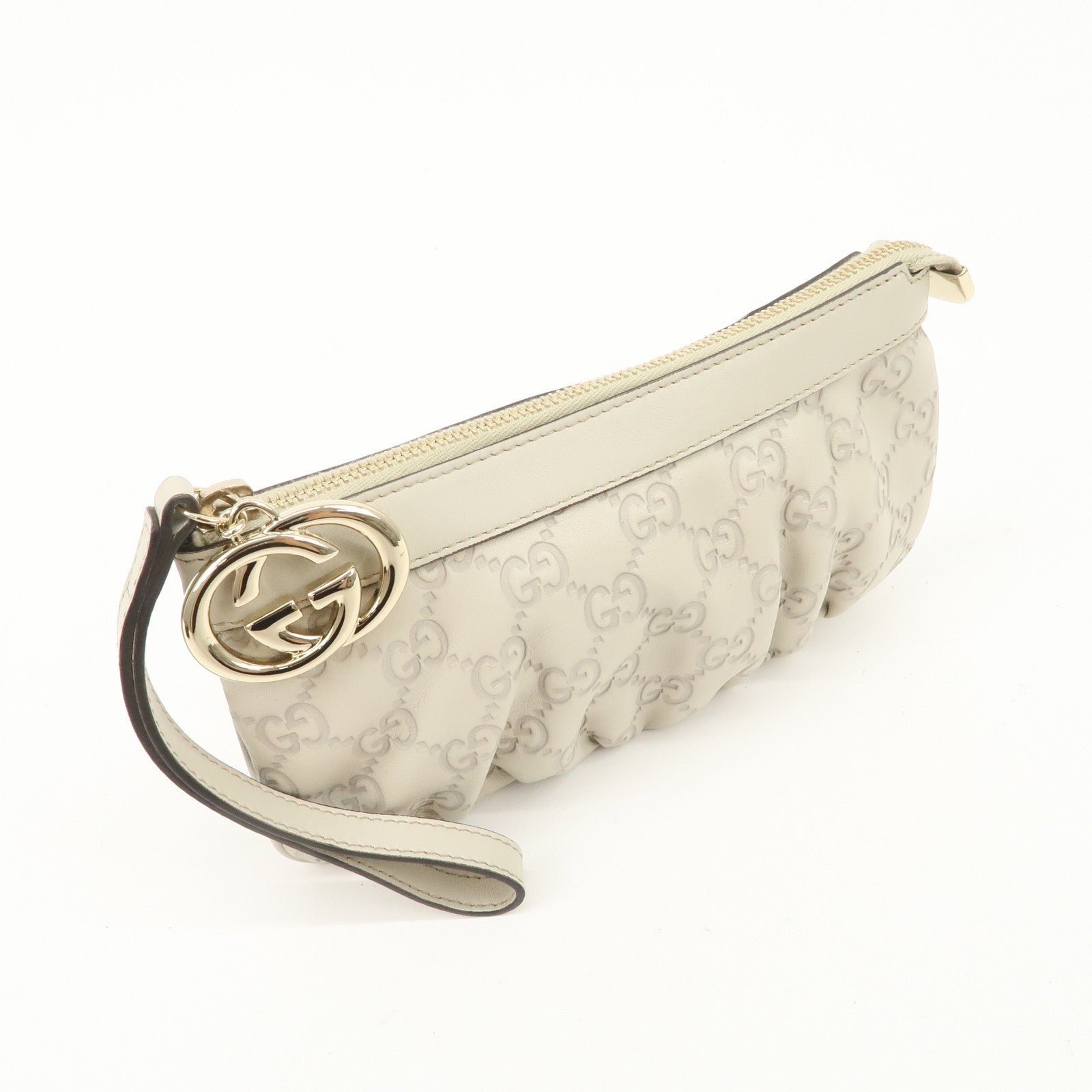 GUCCI Guccissima Guccissima Leather Pouch Ivory 212203 Used