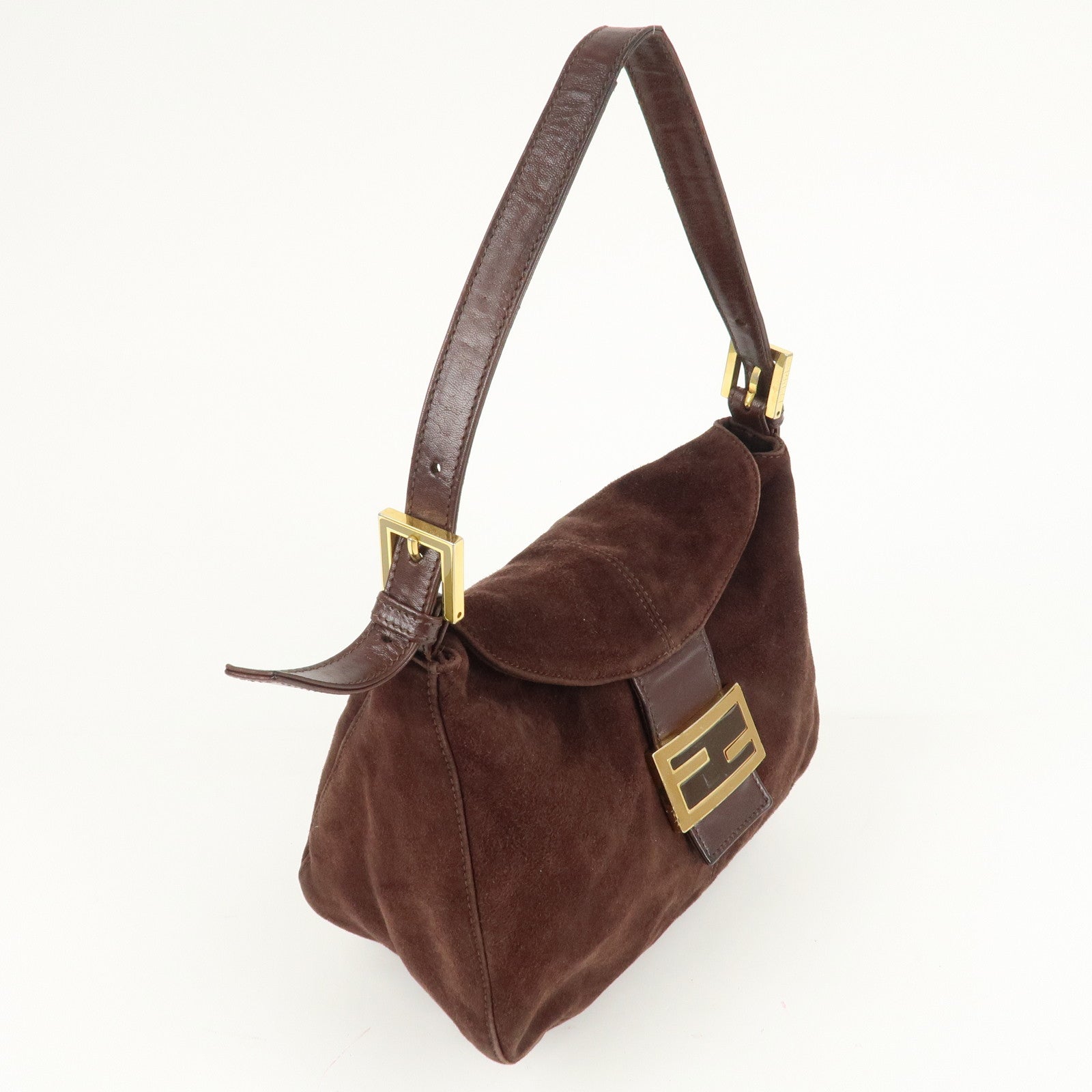 FENDI Suede Leather Shoulder Bag Hand Bag Brown 26426 Used