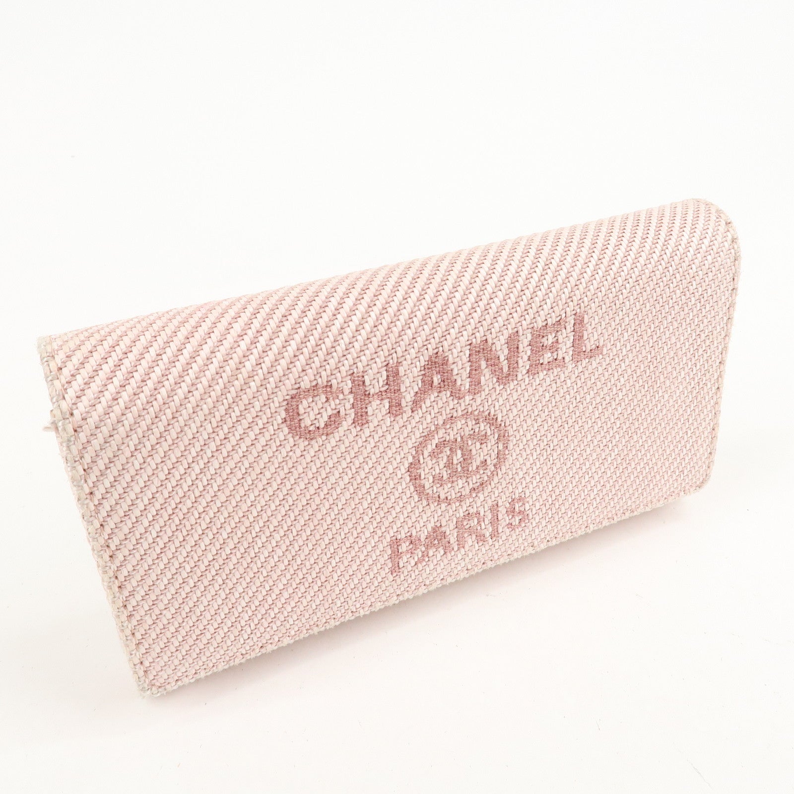 CHANEL Deauville Canvas Bi-fold Long Wallet Pink A80056