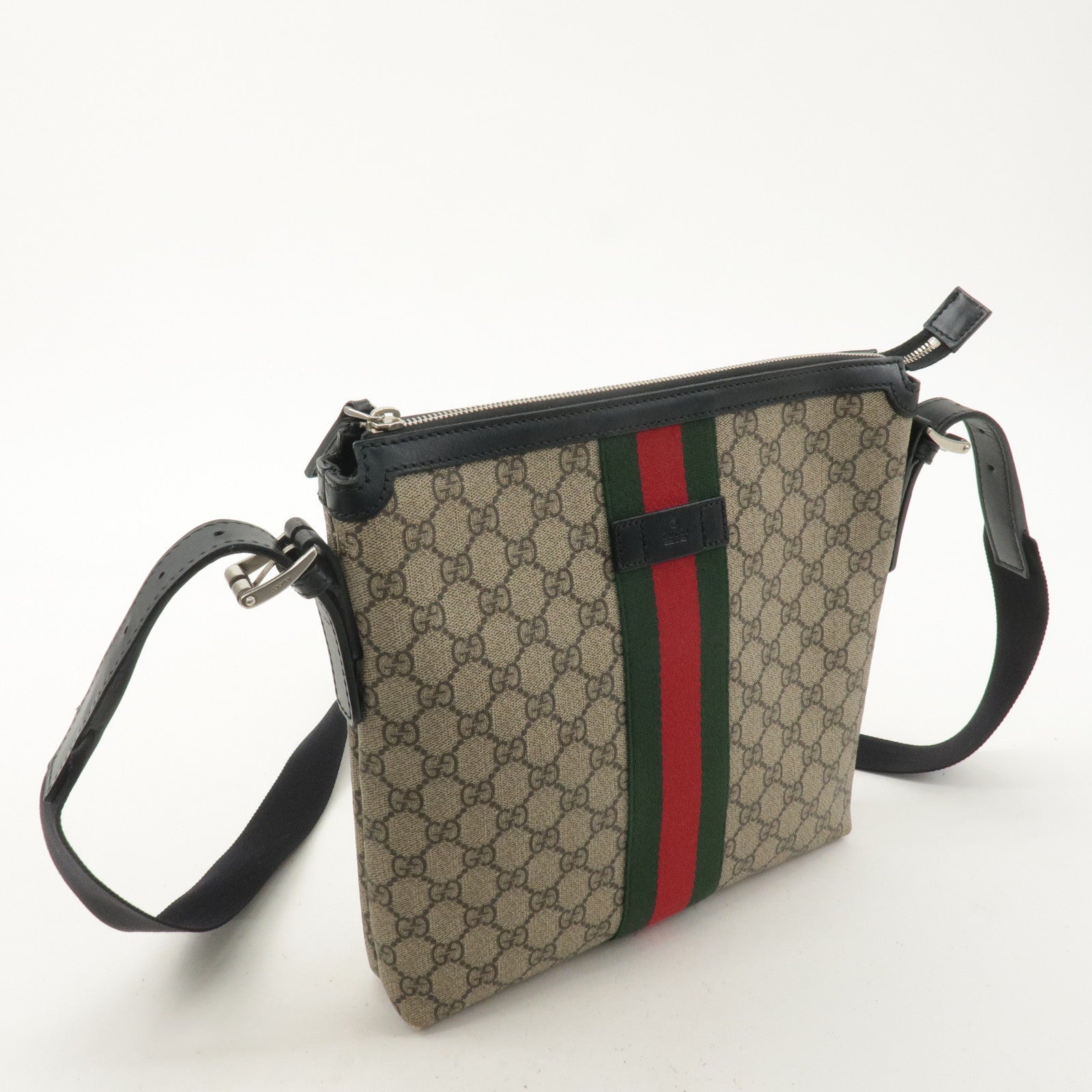 GUCCI Sherry GG Supreme Leather Shoulder Bag Beige Black 387111