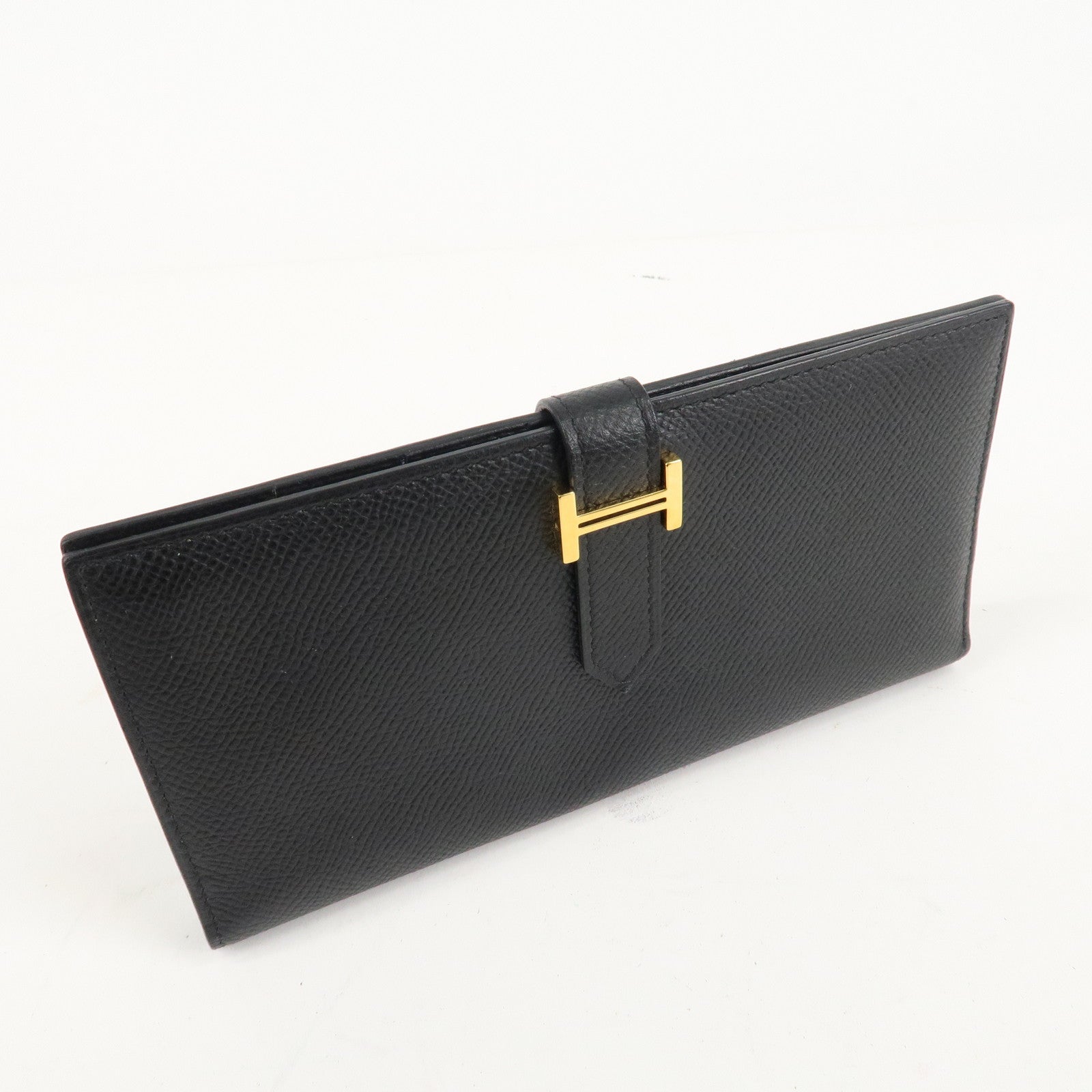 HERMES Leather Bearn Long Wallet M Stamped (around 2009) Black