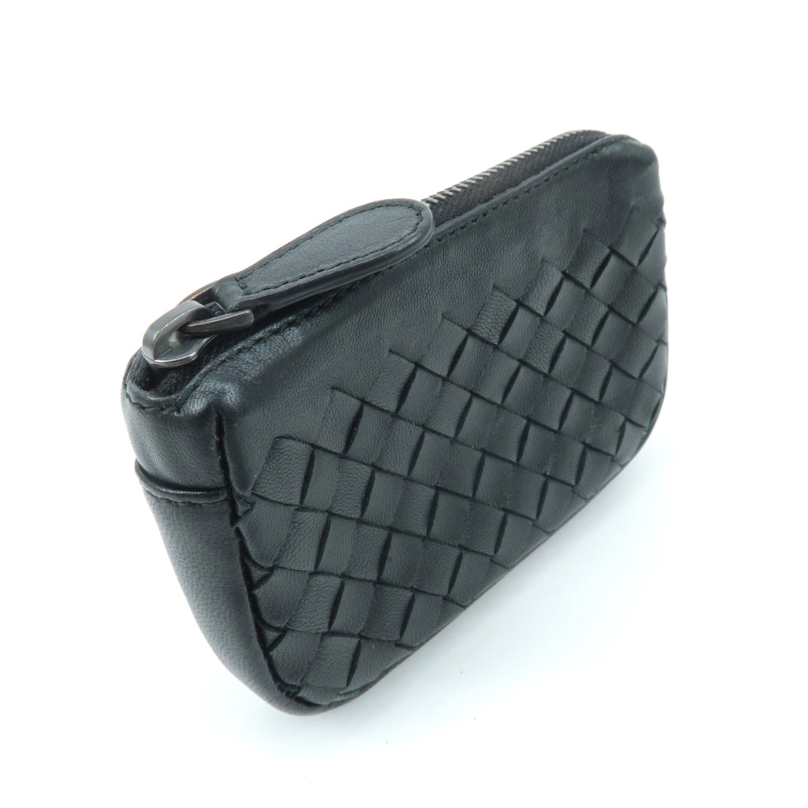 BOTTEGA VENETA Intrecciato Leather Coin Case Black 233808