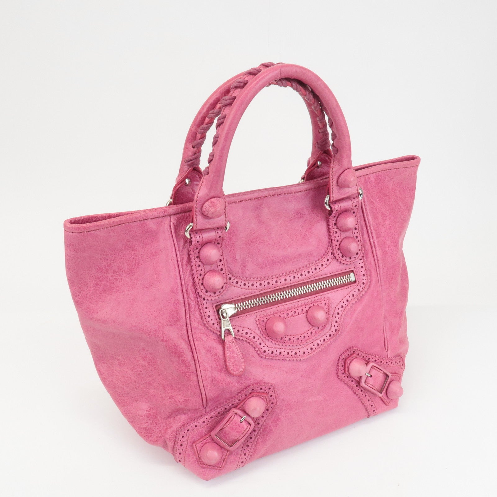 BALENCIAGA The Giant Sunday Leather Shoulder Bag Pink 235222