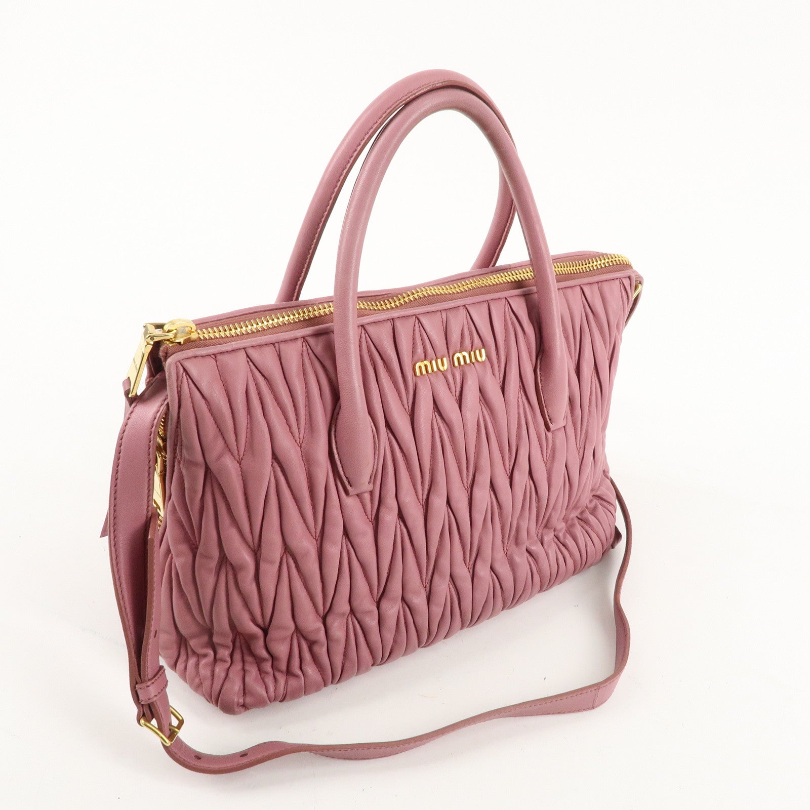 MIU MIU Matelasse Leather 2way Bag Shoulder Hand Bag Pink