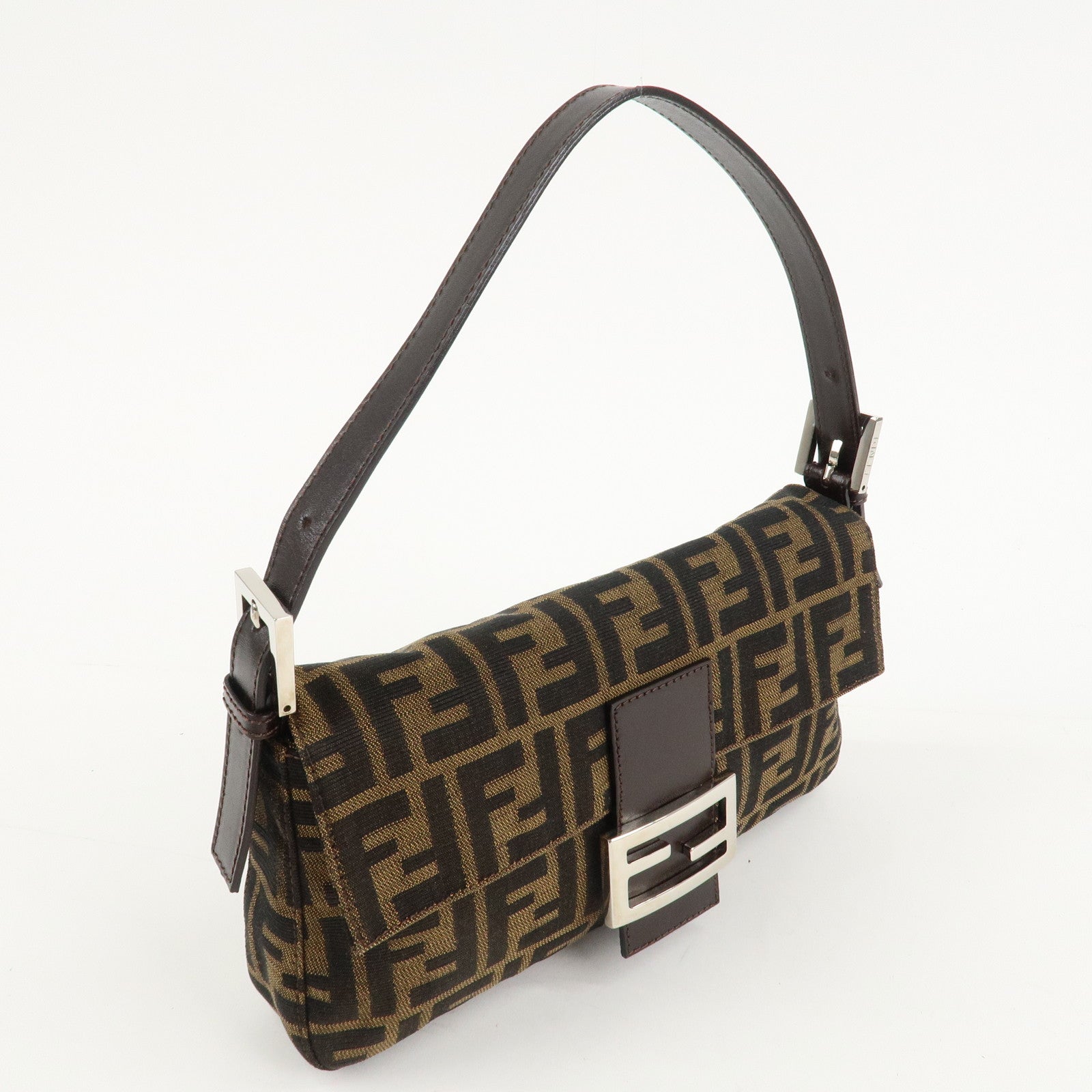 FENDI Mamma Baguette Zucca Canvas Leathr Shoulder Bag 214526424099 Used