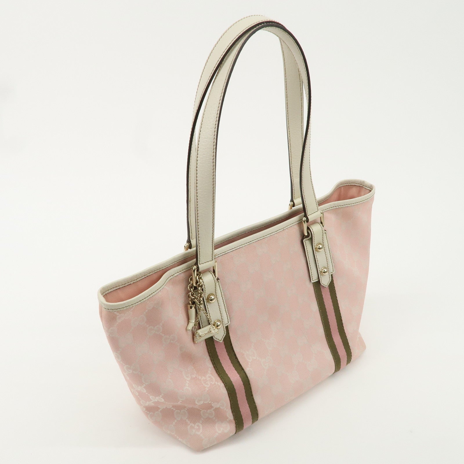 GUCCI Sherry GG Canvas Leather Tote Bag Pink Ivory 137396