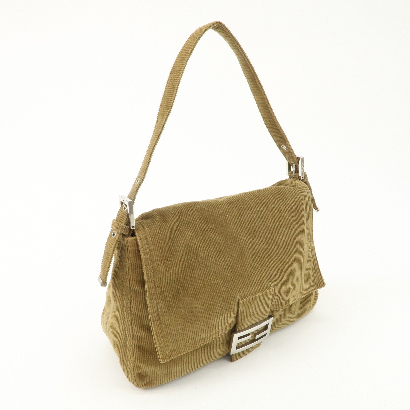 FENDI Mamma Baguette Corduroy Shoulder Bag Khaki 26325