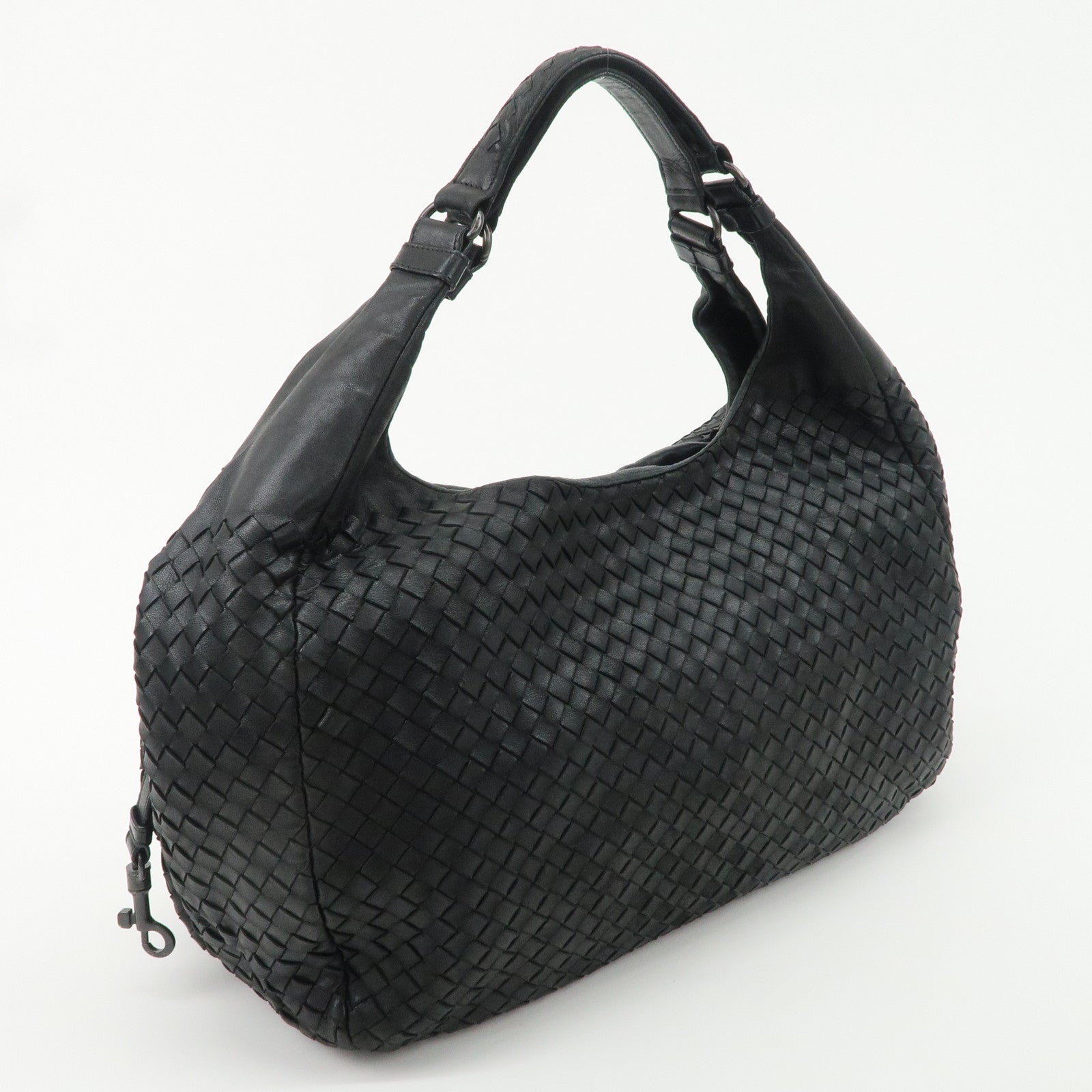 BOTTEGA VENETA Intrecciato Leather Shoulder Bag Black 124864