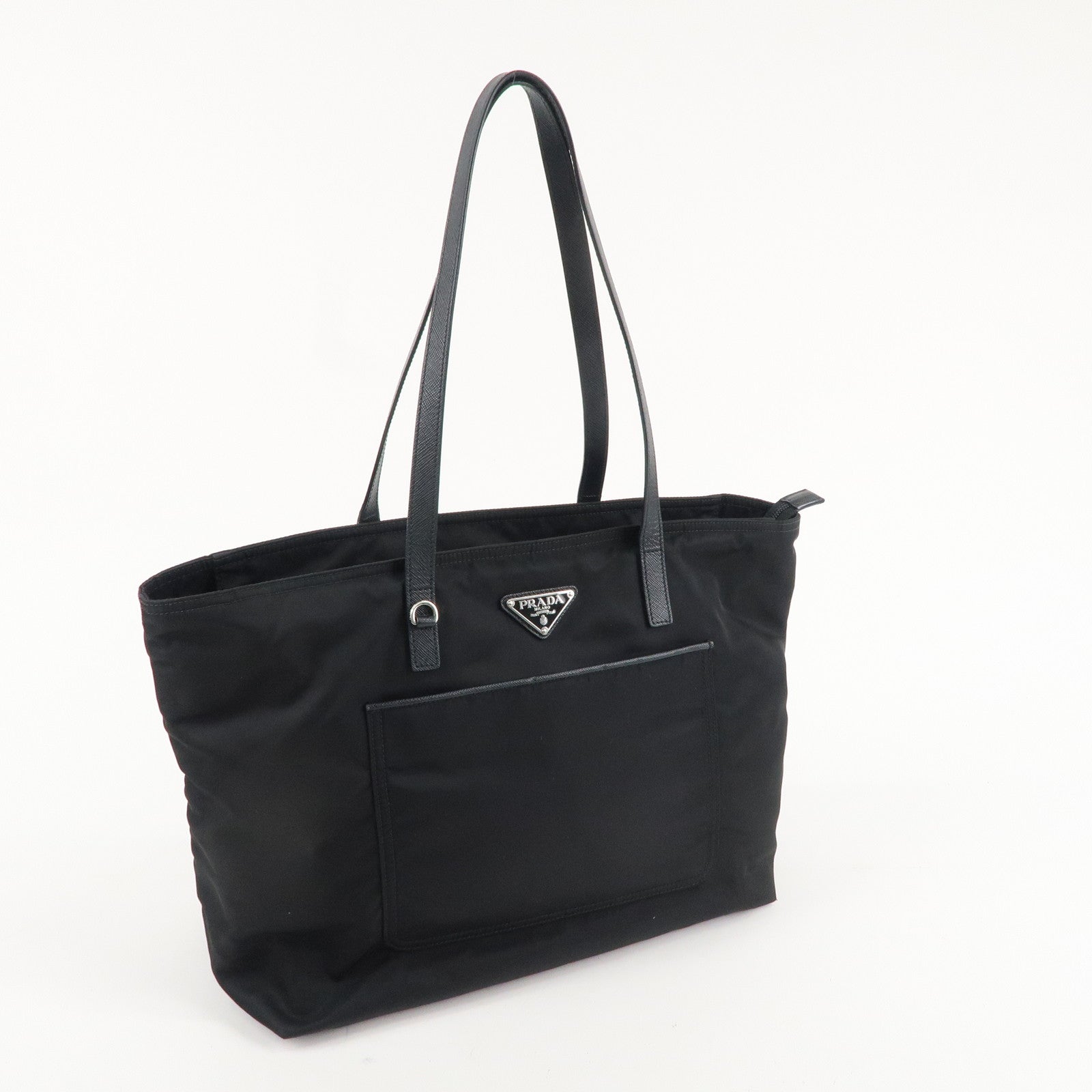 PRADA Logo Nylon Leather Tote Bag NERO Black 1BG052