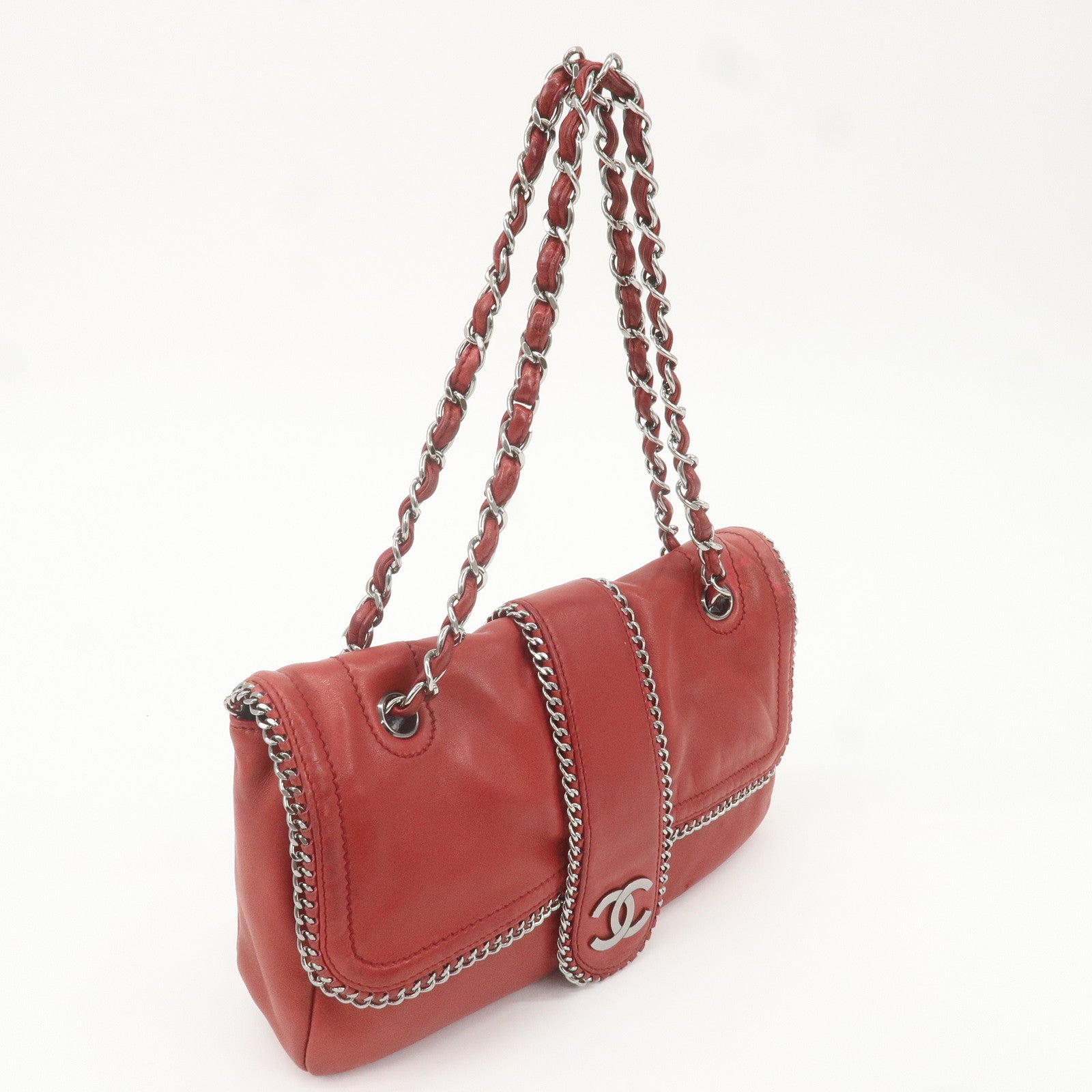 CHANEL Luxury Line Lamb Skin Chain Shoulder Bag Red