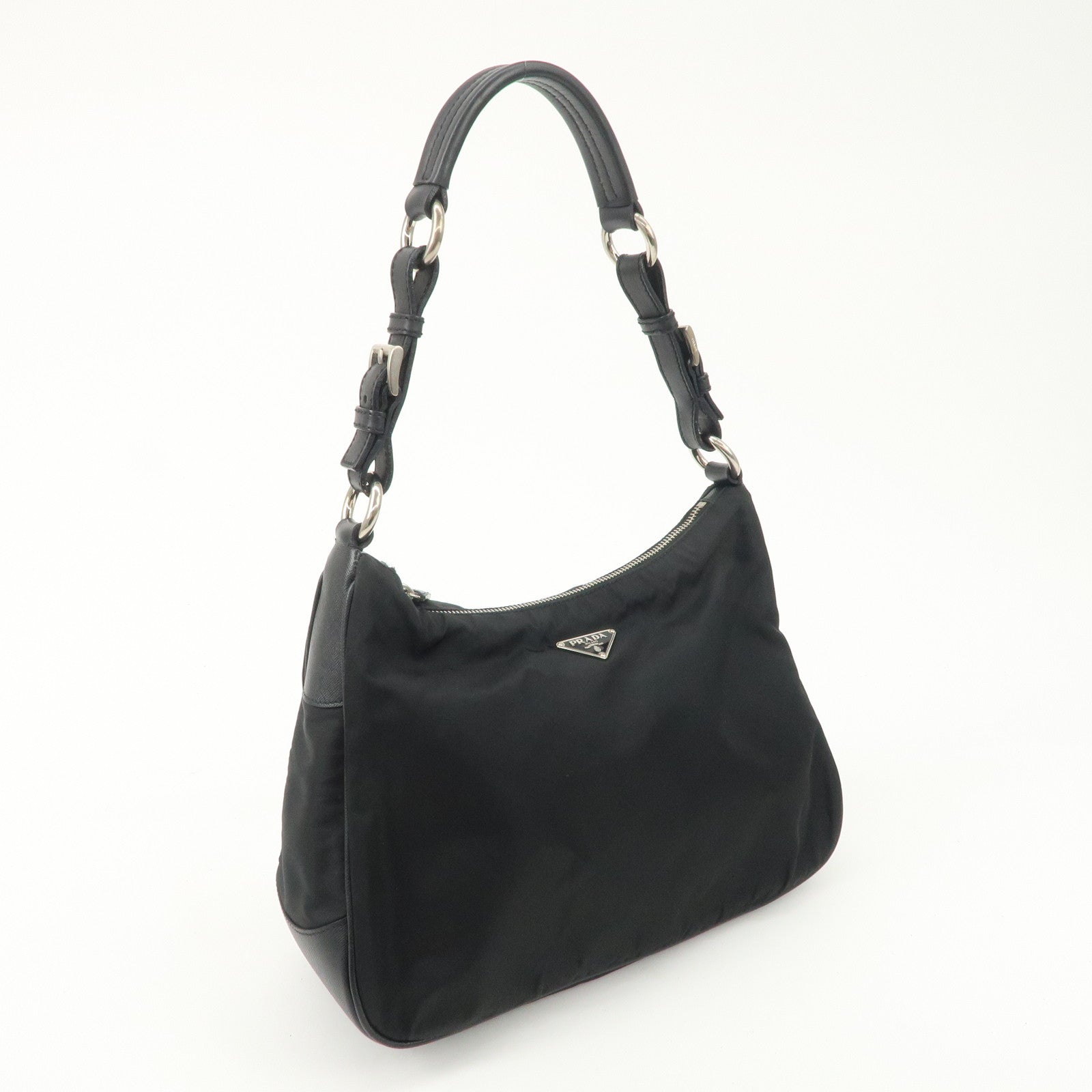 PRADA Nylon Leather Shoulder Bag Black BR2585